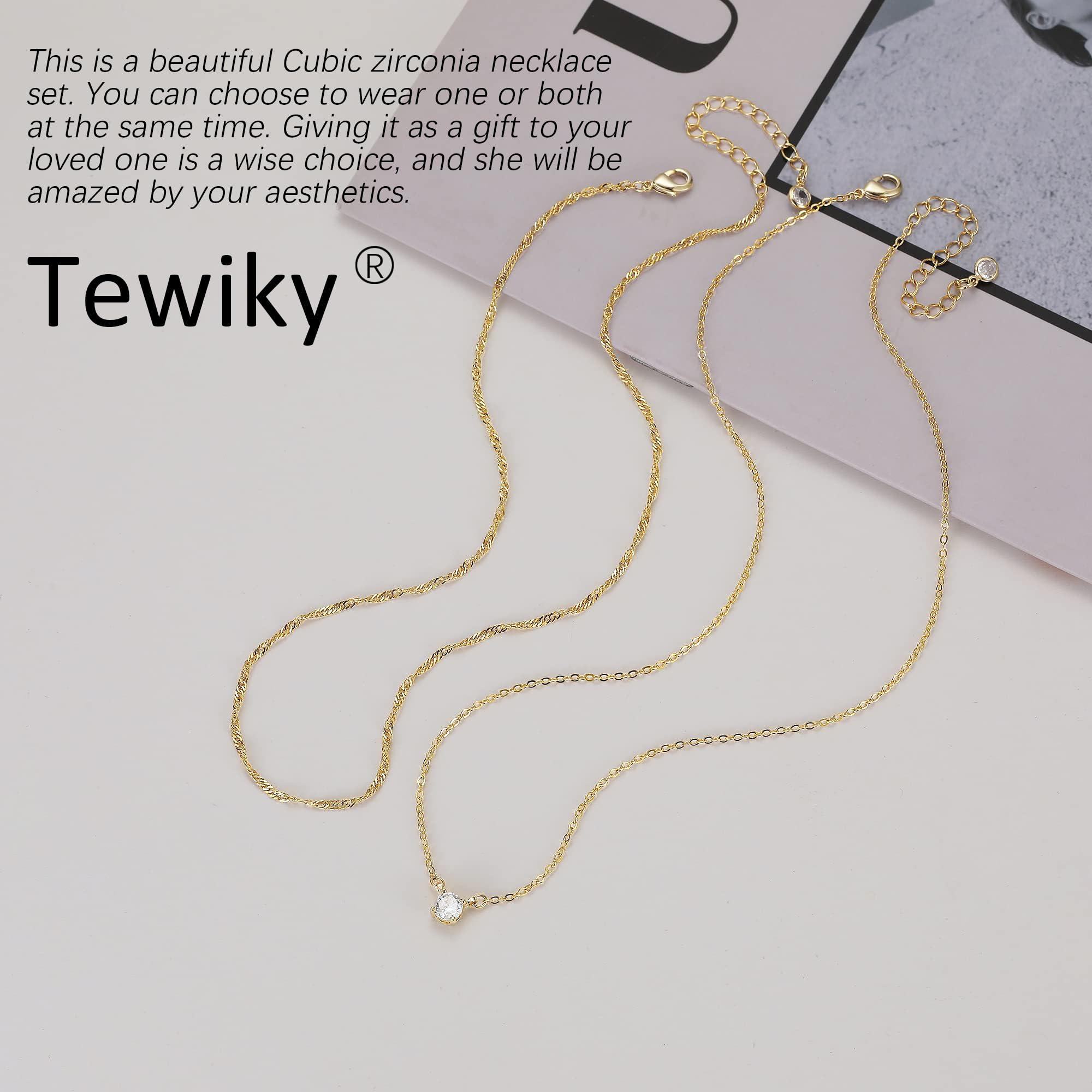 Tewiky Diamond Necklaces for Women, Dainty 14k Gold/Sterling Silver Choker Necklace Simple Gold Plated CZ Jewelry Necklaces for Women Trendy Gifts - Image 6
