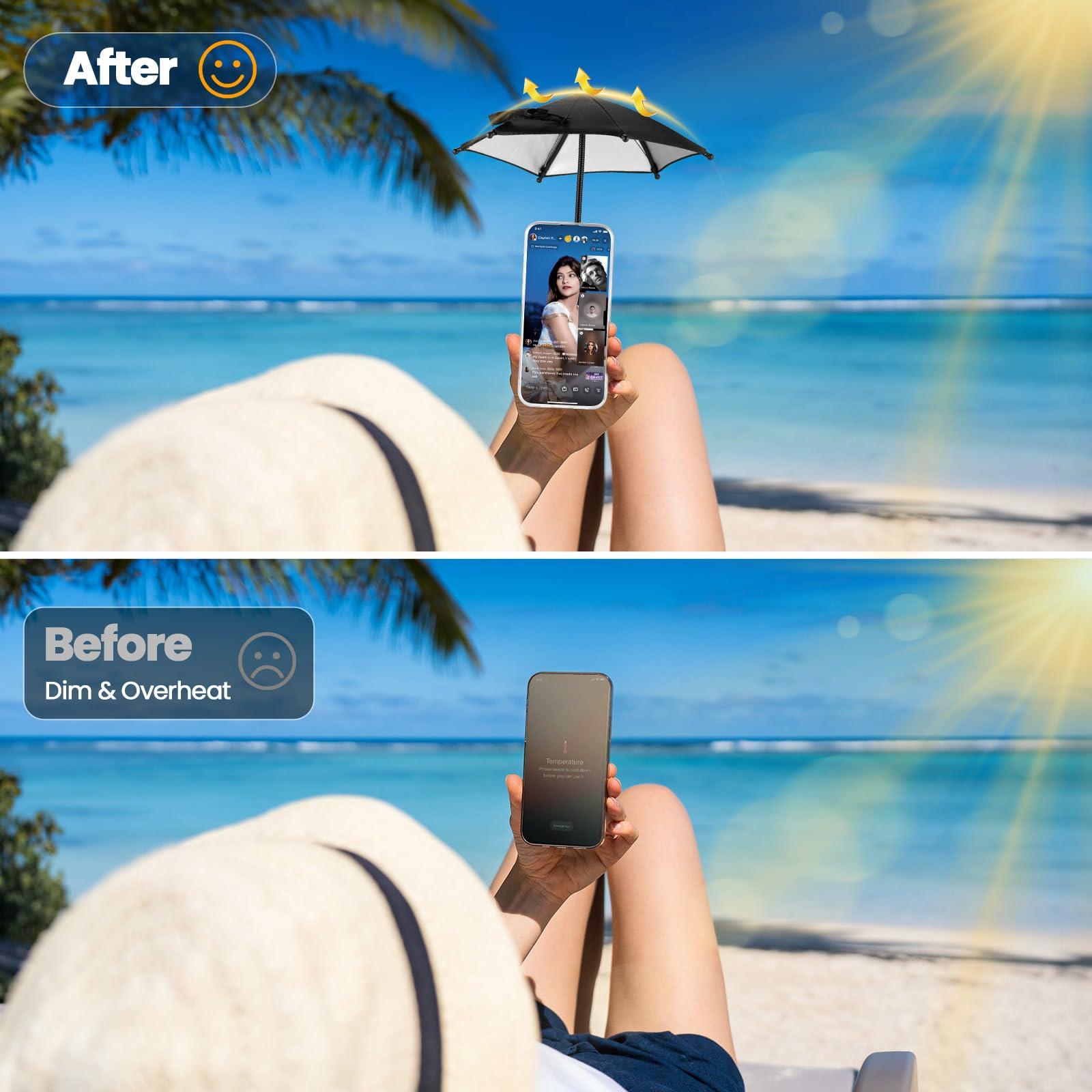 OUTXE Magnetic Phone Umbrella, Universal Mini Tanning Sun Shade Cover Compatible with Magsafe Cell iPhone/Android/iPad/Kindle (Black) - Image 6