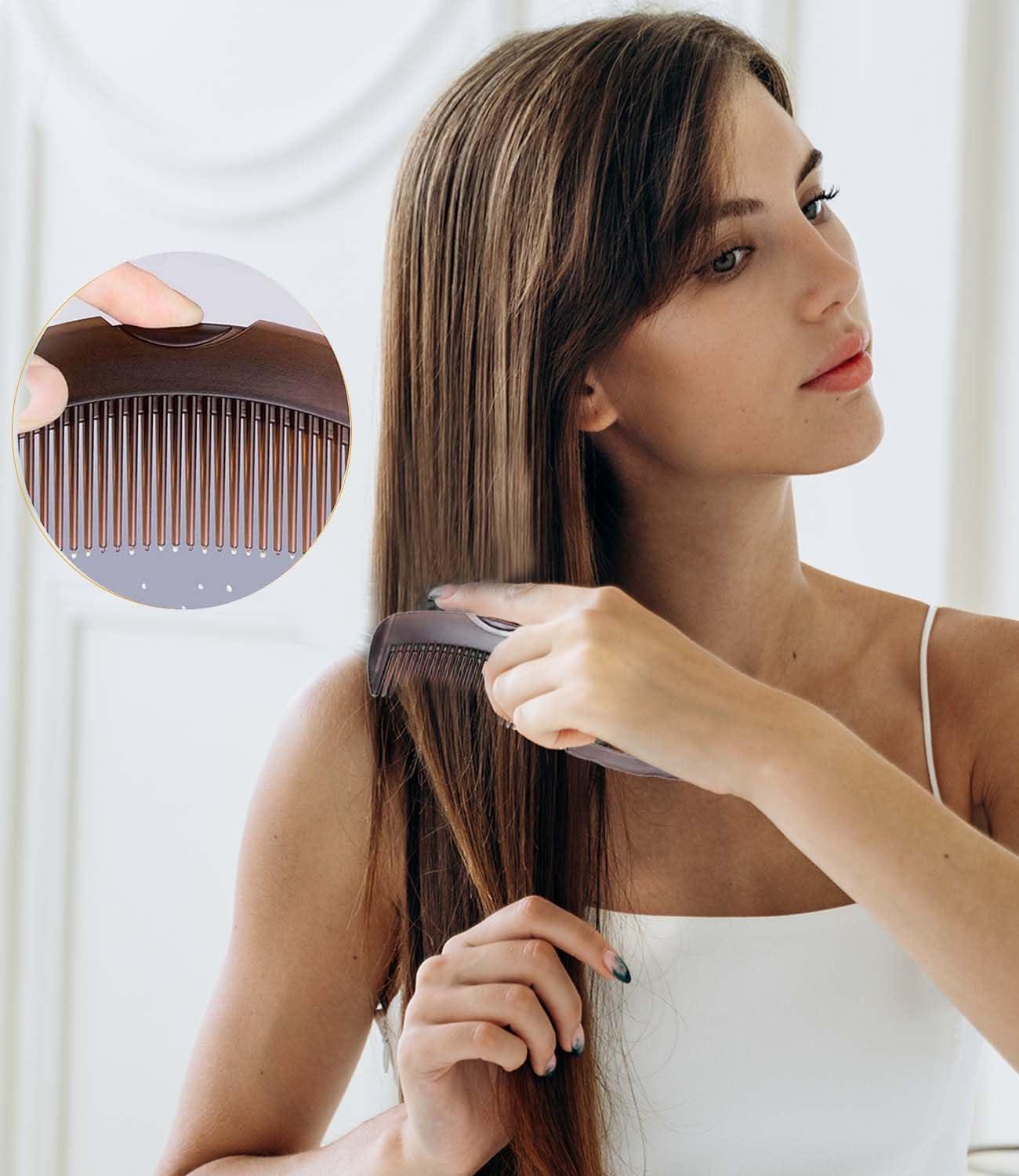 Dandruff Comb Fine Tooth Scalp Detox Comb Lice for Women, Men & Kids Stainless Steel Scalp Detoxing, Sweep & Massage Hair Brush Tool for Hair Care (Brown 2pc) - Image 2