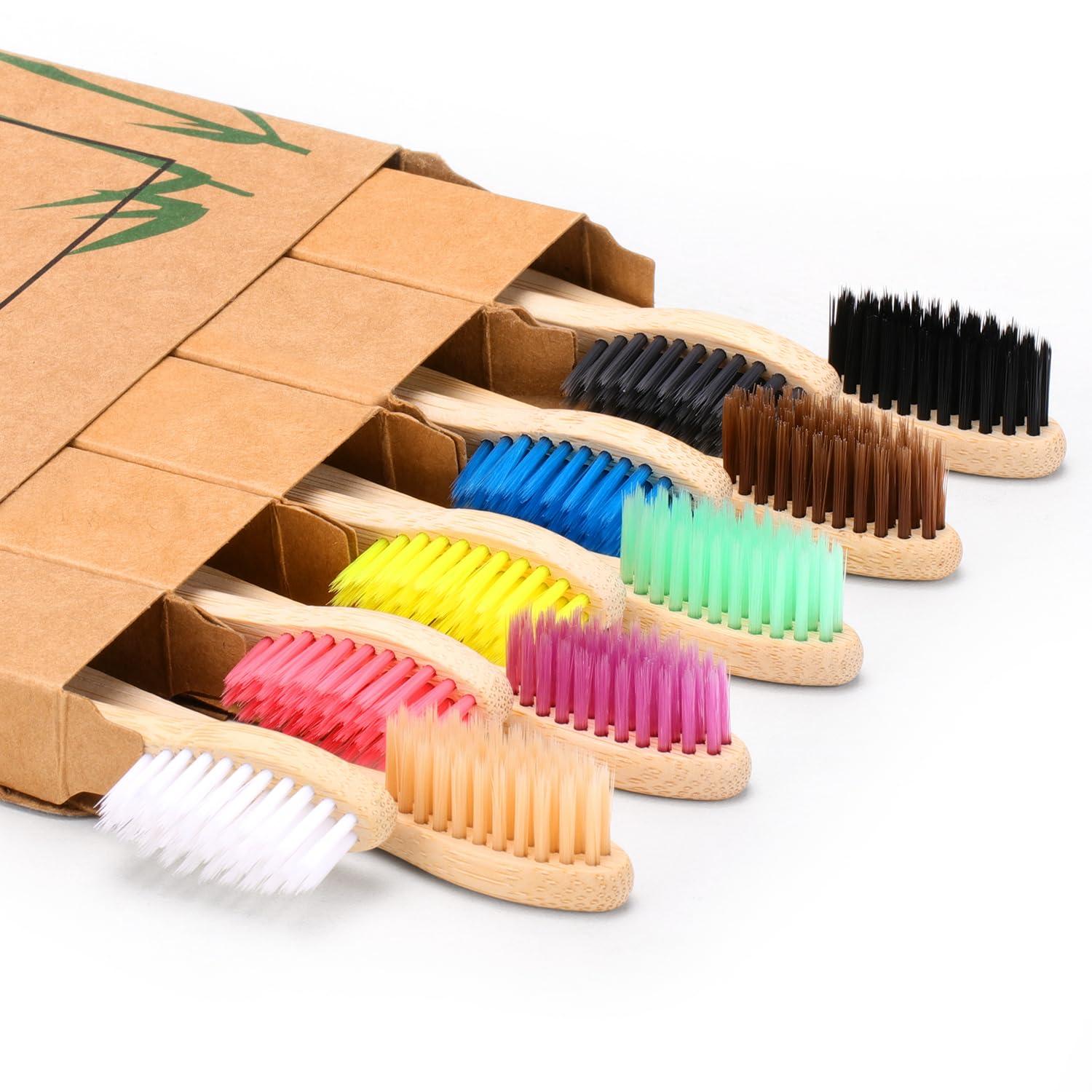Virgin Forest 10 Count Bamboo Toothbrush, Soft Bristle for Adults, Eco Friendly Natural Wooden Toothbrushes, Vegan Organic Bamboo Travel Tooth Brush (10 Colors) - Image 8