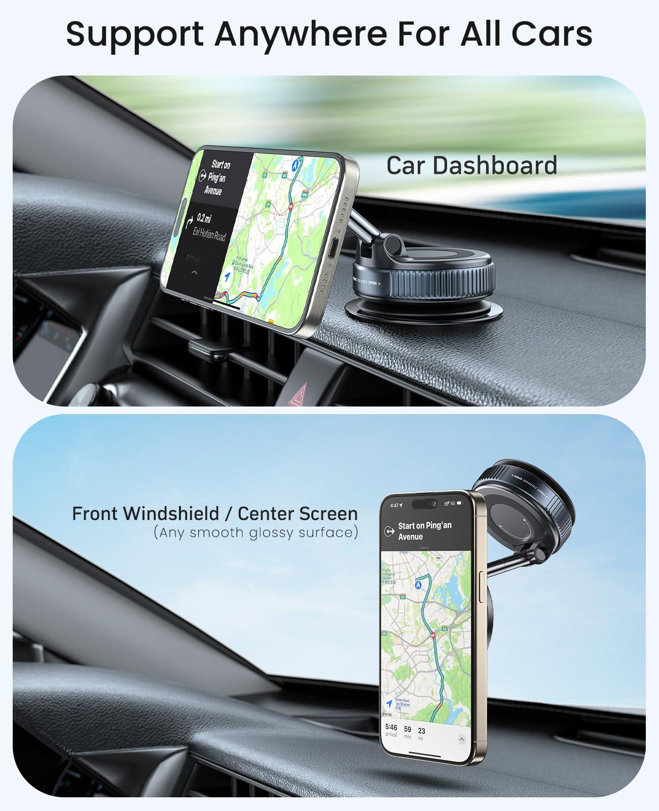 Jononser Vacuum Magnetic Suction Cup Phone Mount for Magsafe, 360° Adjustable Magnetic Phone Holder, Pocket Size Foldable Portable Cell Phone Holders for Your Car for All Smartphones & All Car Models - Image 9
