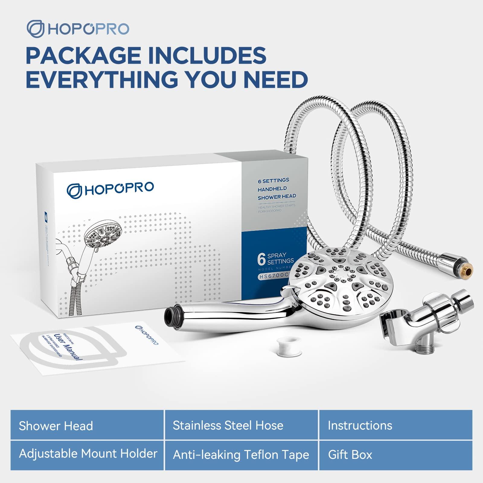 6-Mode High Pressure Handheld Shower Head Set, Consumer Reports Recommended HOPOPRO High Flow Hand Held Showerhead with 59 Inch Hose Bracket Teflon Tape Rubber Washers - Image 7