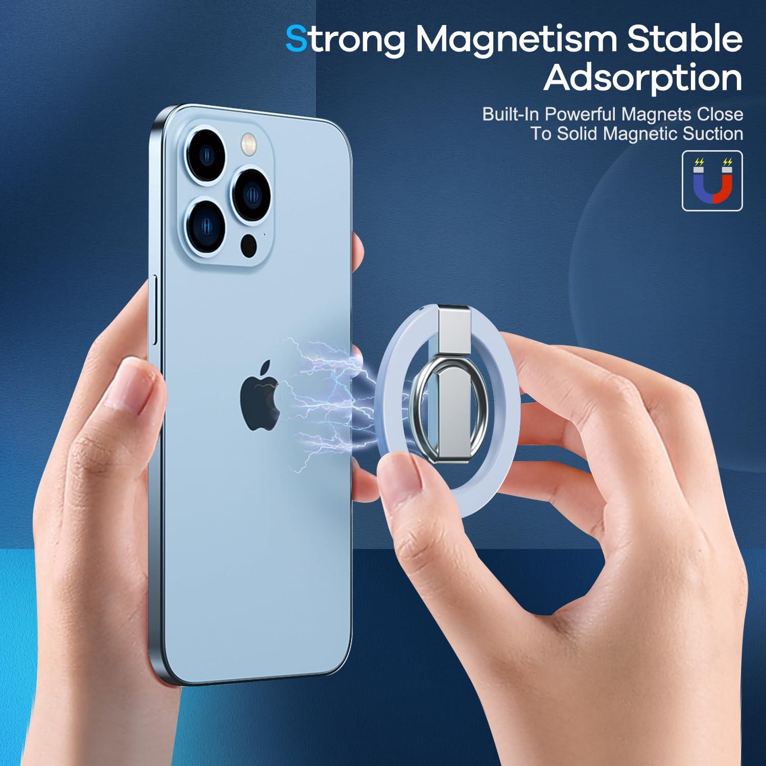 Lokyoo Magnetic Phone Ring Holder for MagSafe, Magnet Finger Ring Grip Stand Holder, Compatible with iPhone, and Smartphones, MagSafe Accessories-Blue - Image 2