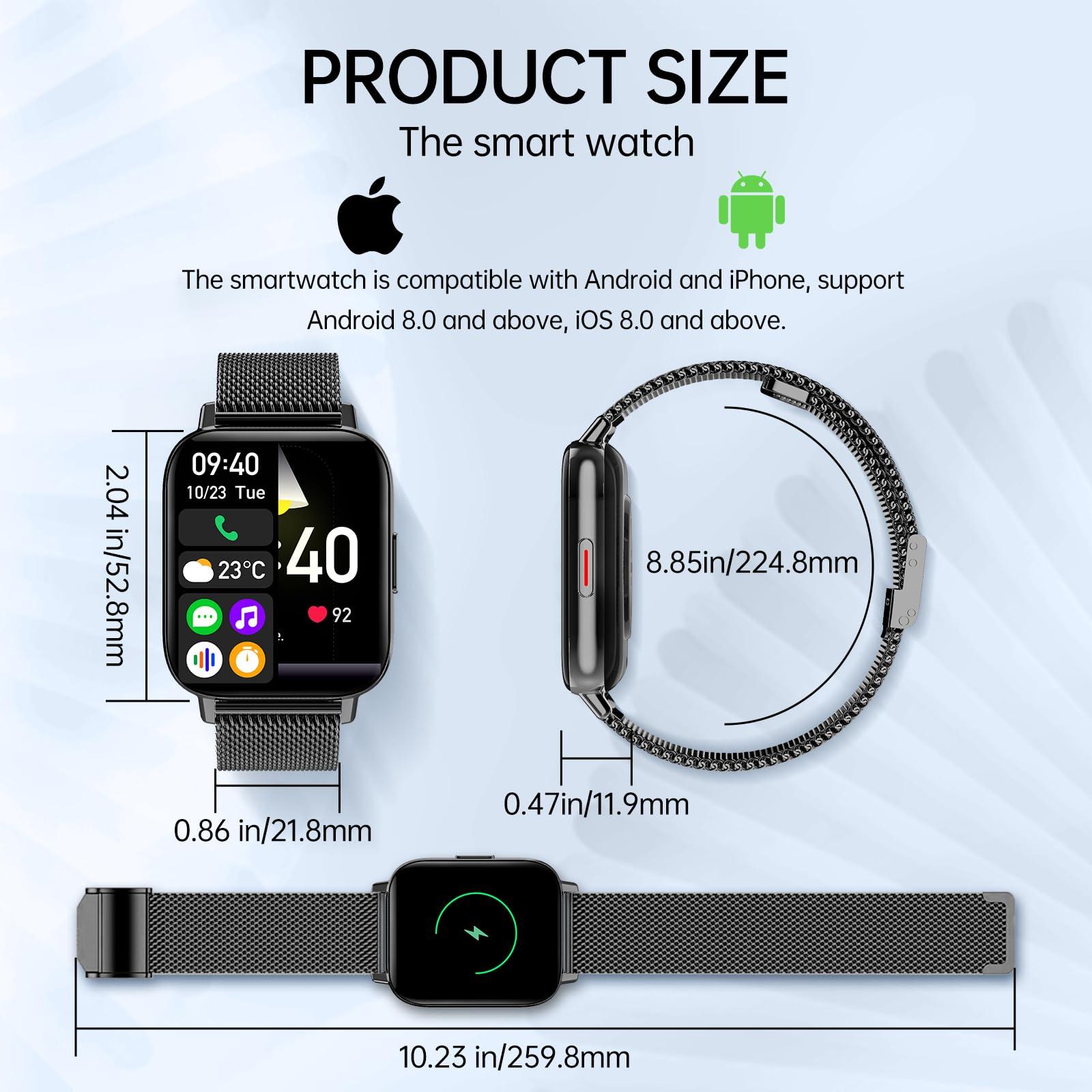 HXQHSTBG Smart Watches for Women Men(Answer/Dial Calls) 1.85" HD Fitness Step Tracker with Heart Rate Sleep Monitor, AI Voice Smart Watch IP68 Waterproof for Android/iOS, Black/2 Watch Straps - Image 9