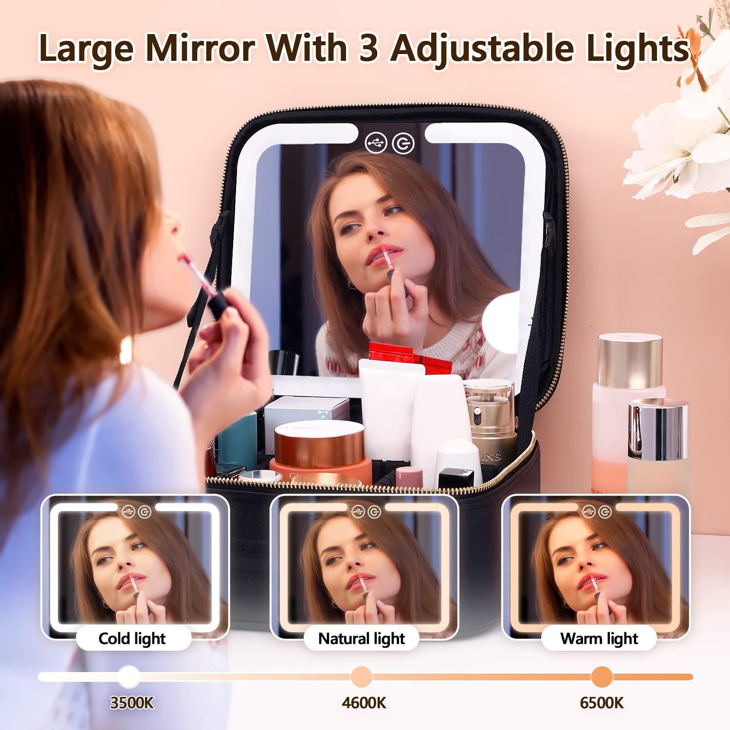 VANMRIOR Travel Makeup Bag with LED Lighted Make up Case with Mirror 3 Color Setting Cosmetic Makeup Box Organizer Vanity Case for Women Beauty Tools Accessories Case Rechargeable - Image 5