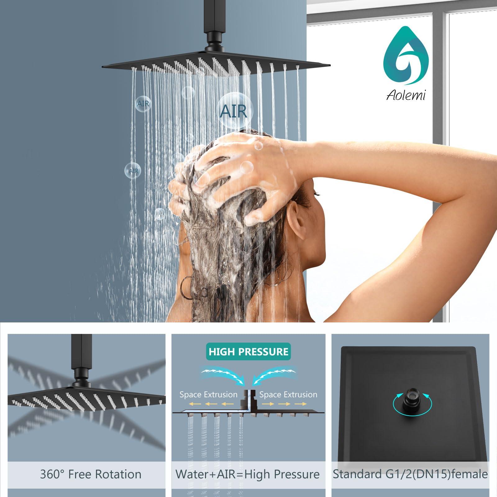 Aolemi Ceiling Mount Shower System with Rainfall Shower Head and Handheld,High Pressure Shower Faucet Set Fixture Combo with 2 in 1 Handheld Spray Rough-in Valve,12 Inch Shower Head Matte Black - Image 8