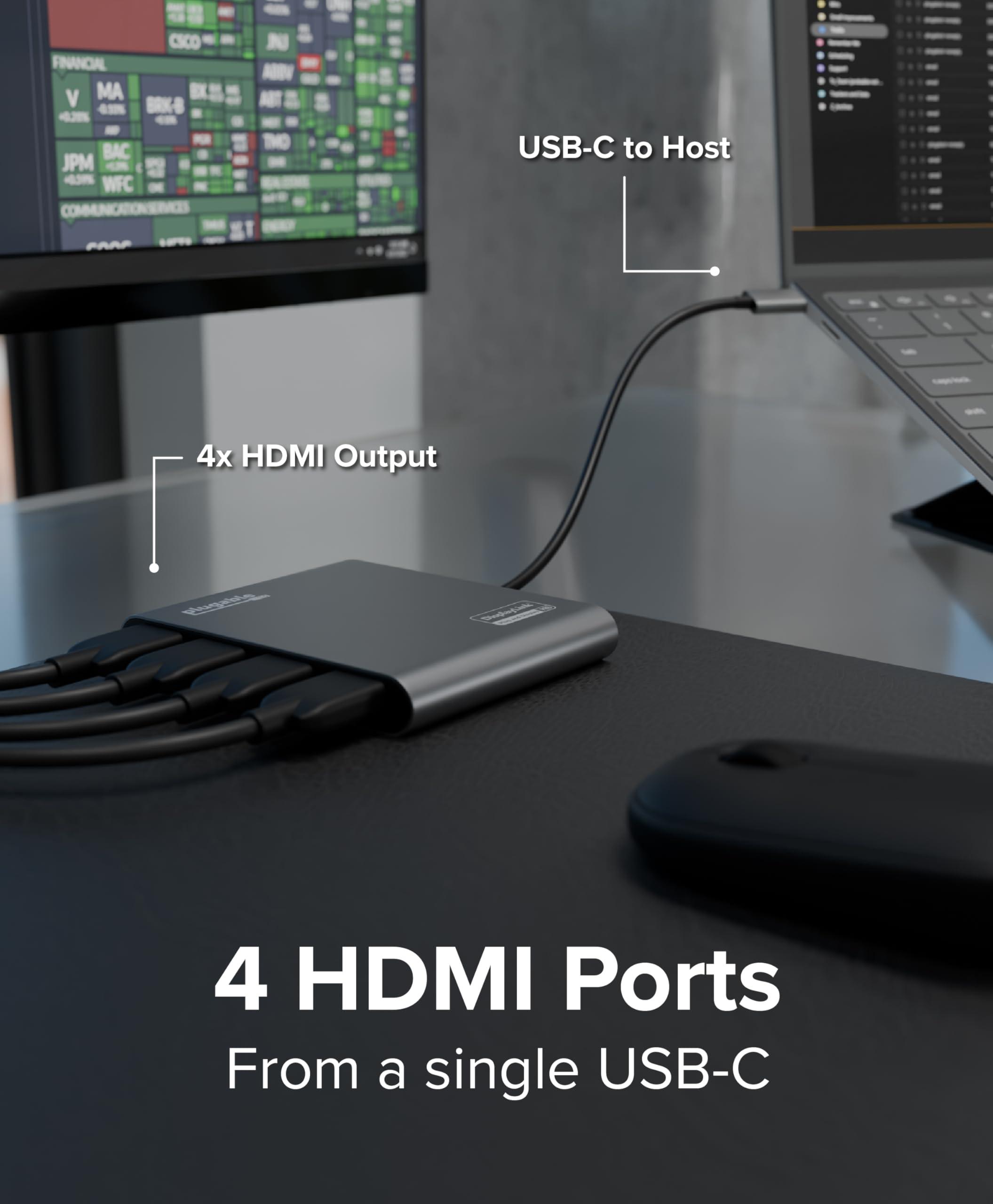 Plugable USB C to Quad HDMI 4K Adapter with 100W PD Pass-Though Power Delivery for Windows, Mac M1/M2/M3/M4, Thunderbolt, and USB-C Laptops | TAA, DisplayLink Pro, Driver Required (USBC-7400H4) - Image 4