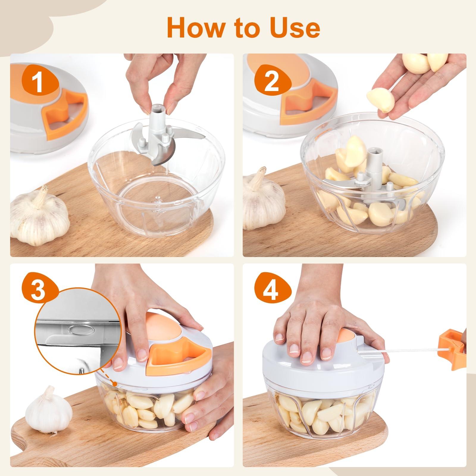 Manual Food Processor Vegetable Chopper, Portable Hand Pull String Garlic Mincer Onion Cutter for Veggies, Ginger, Fruits, Nuts, Herbs, etc.,450ml - Image 3