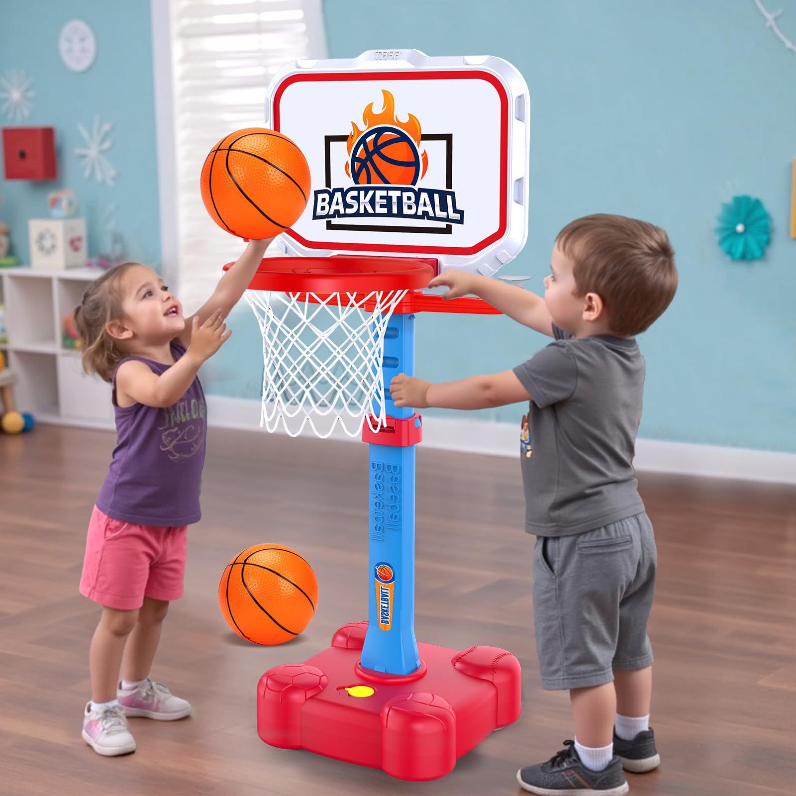 Tsomtto 4 in 1 Kids Basketball Hoop & T Ball Set Indoor Outdoor Toys for Toddlers 1-3 Adjustable Toddler Pool Basketball Hoop Goal Sports Outside Play Toys for 1 2 Year Old Boys Girls Birthday Gifts - Image 2