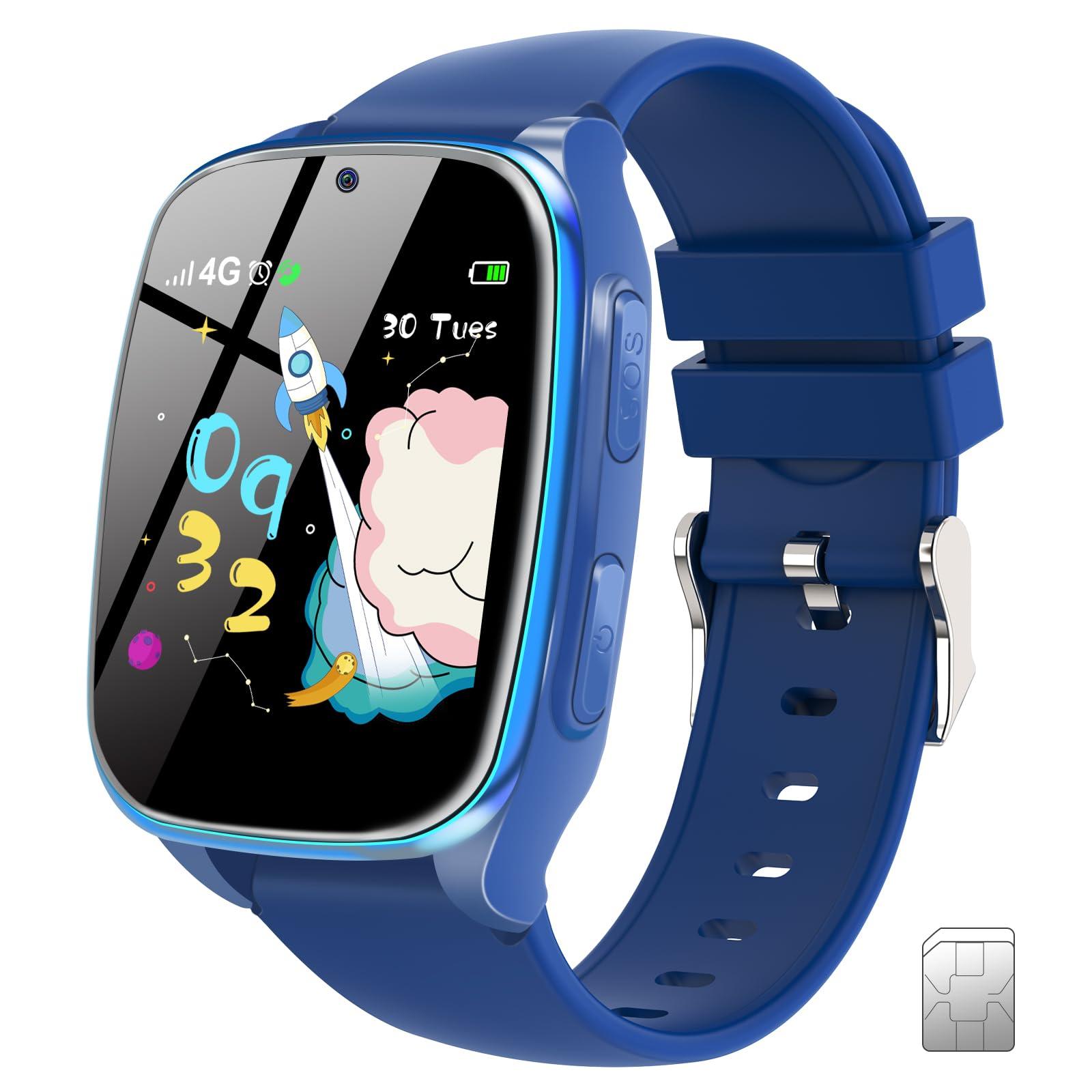 4G Kids Smartwatch Phone - Smart Cell Phone Watch for Boys Girls Ages 4-12 with Call, SOS, Parental Controls, Games, Camera, Alarm, Video, Music Children's Smart Watch (Includes SIM Card) (Navy Blue)