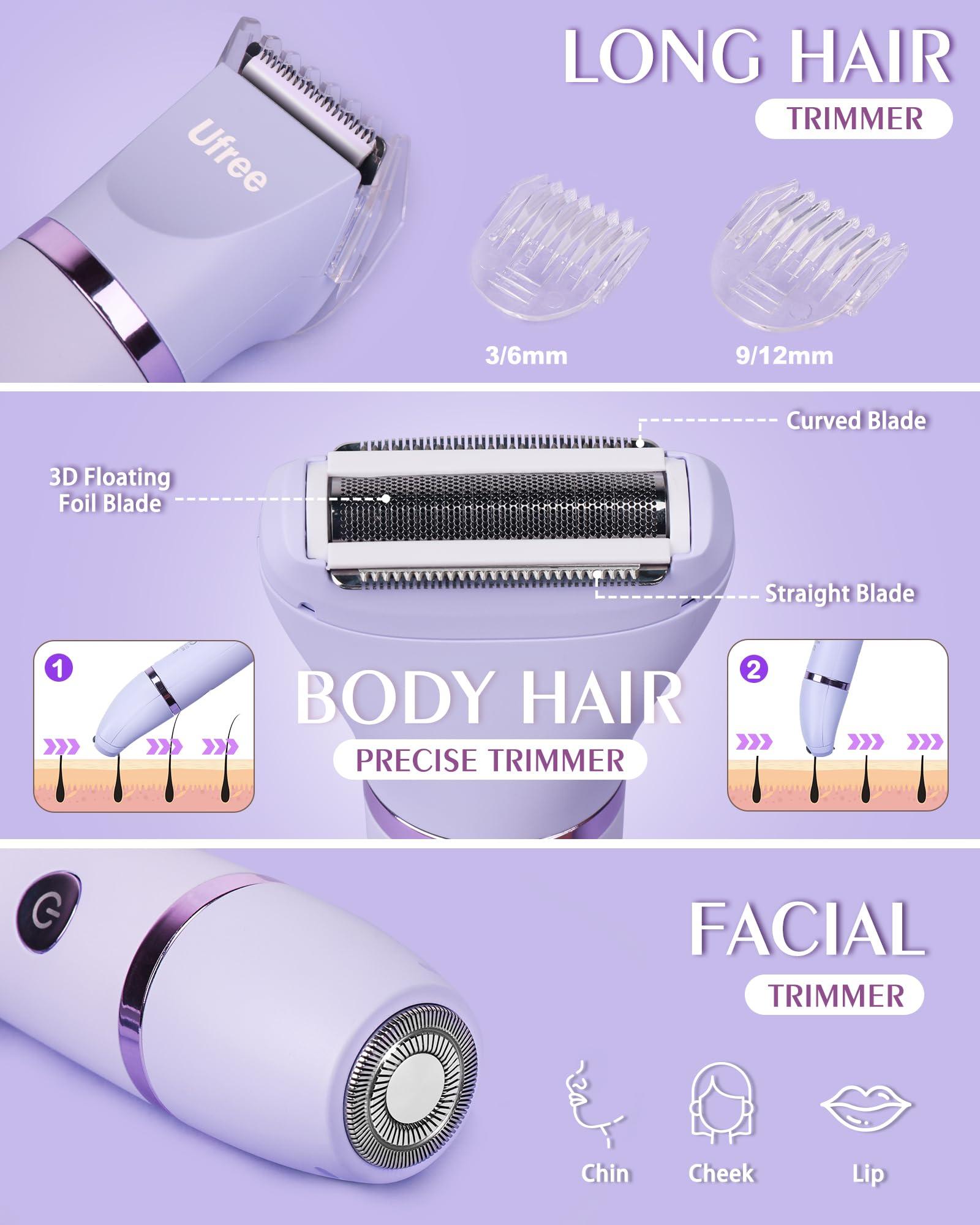 Ufree Bikini Trimmer Electric Razors for Women, Rechargeable Pubic Body Hair Trimmer Electric Shaver for Legs Body Hair, Bikini Shaver IPX7 Waterproof, Gifts for Women, Purple - Image 2