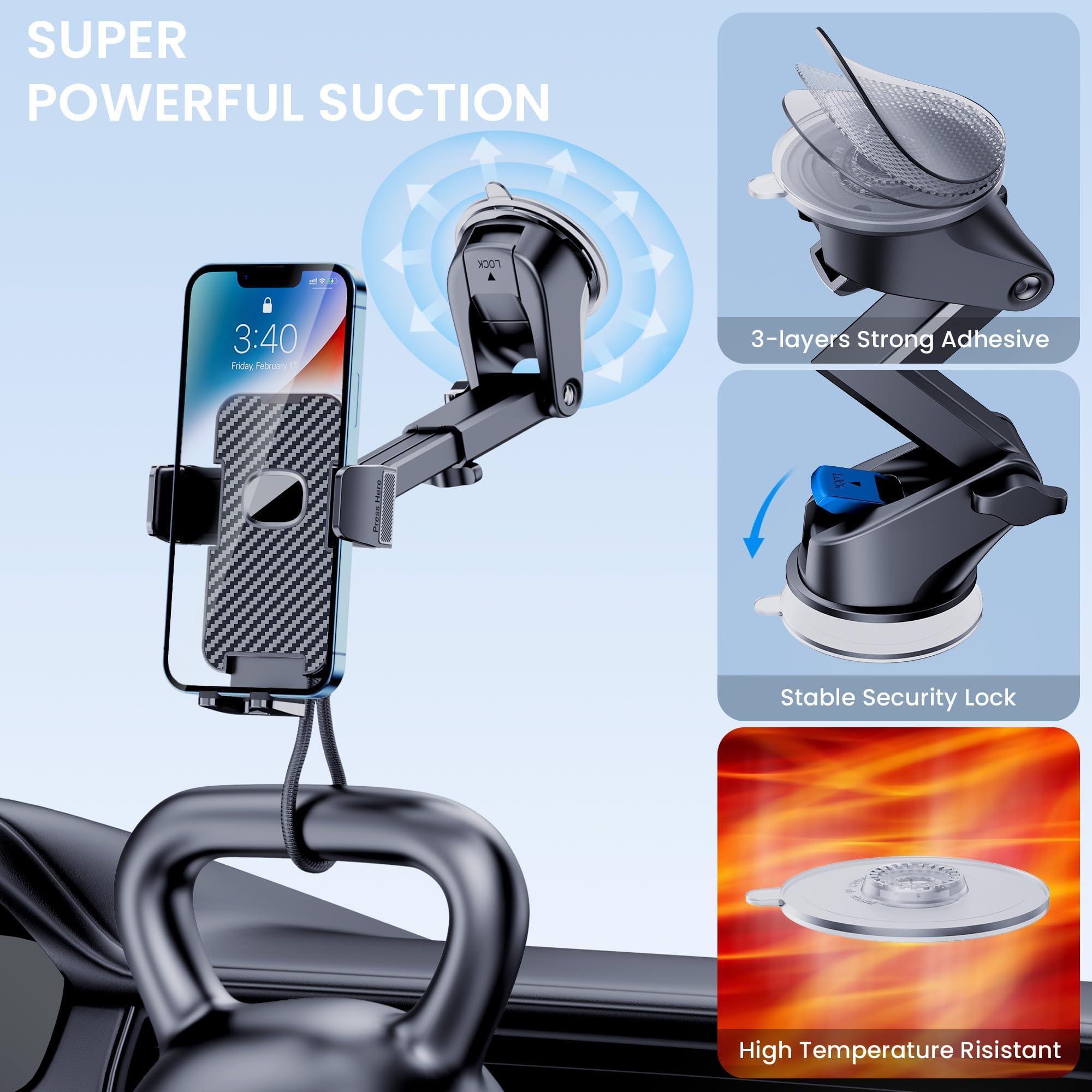 GUWEZ Phone Holder Car Mount for iPhone [Powerful Suction] Phone Mount for Car Dashboard Windshield Air Vent Universal Accessories Automobile Phone Holder Fit iPhone Smartphone Carbon Fiber - Image 4