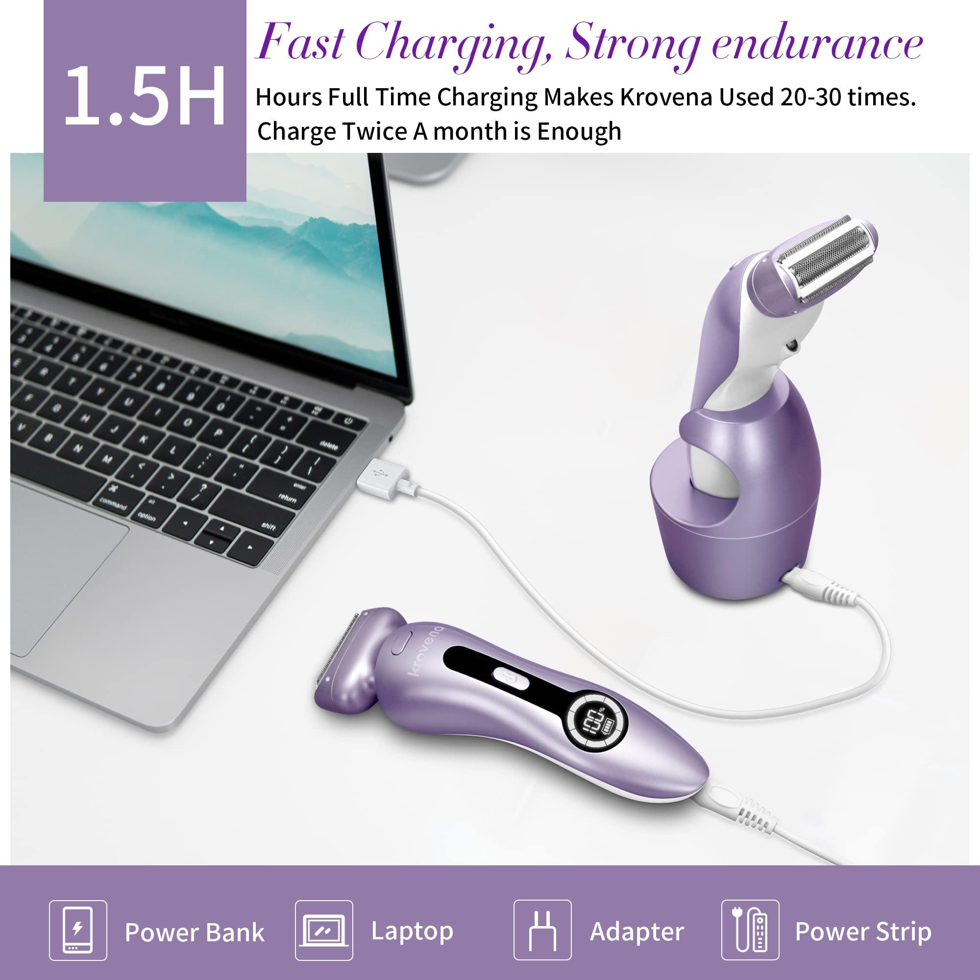 Electric Shaver for Women Electric Razor for Womens Bikini Legs Underarm Public Hairs Rechargeable Trimmer with Detachable Head Cordless Wet Dry Use - Image 4