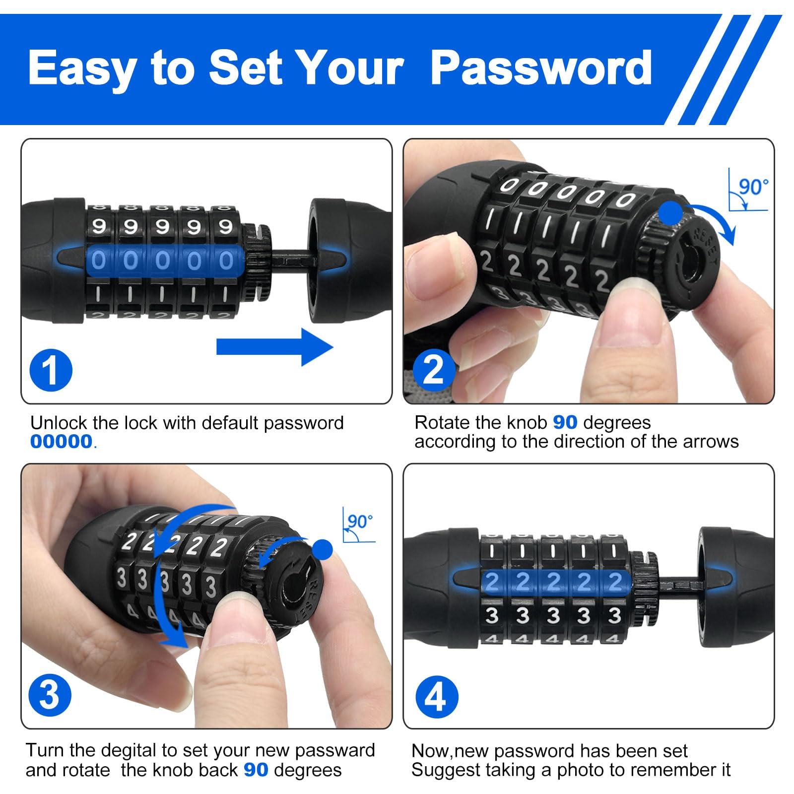 NDakter Bike Chain Lock, 5 Digit Combination Heavy Duty Anti Theft Bicycle Chain Lock,2.62/3.2/4.27/5/6Ft Long Security Resettable Bike Locks for Bike, Bicycle, Scooter, Door, Gate, Fence-4/6mm Thick - Image 6