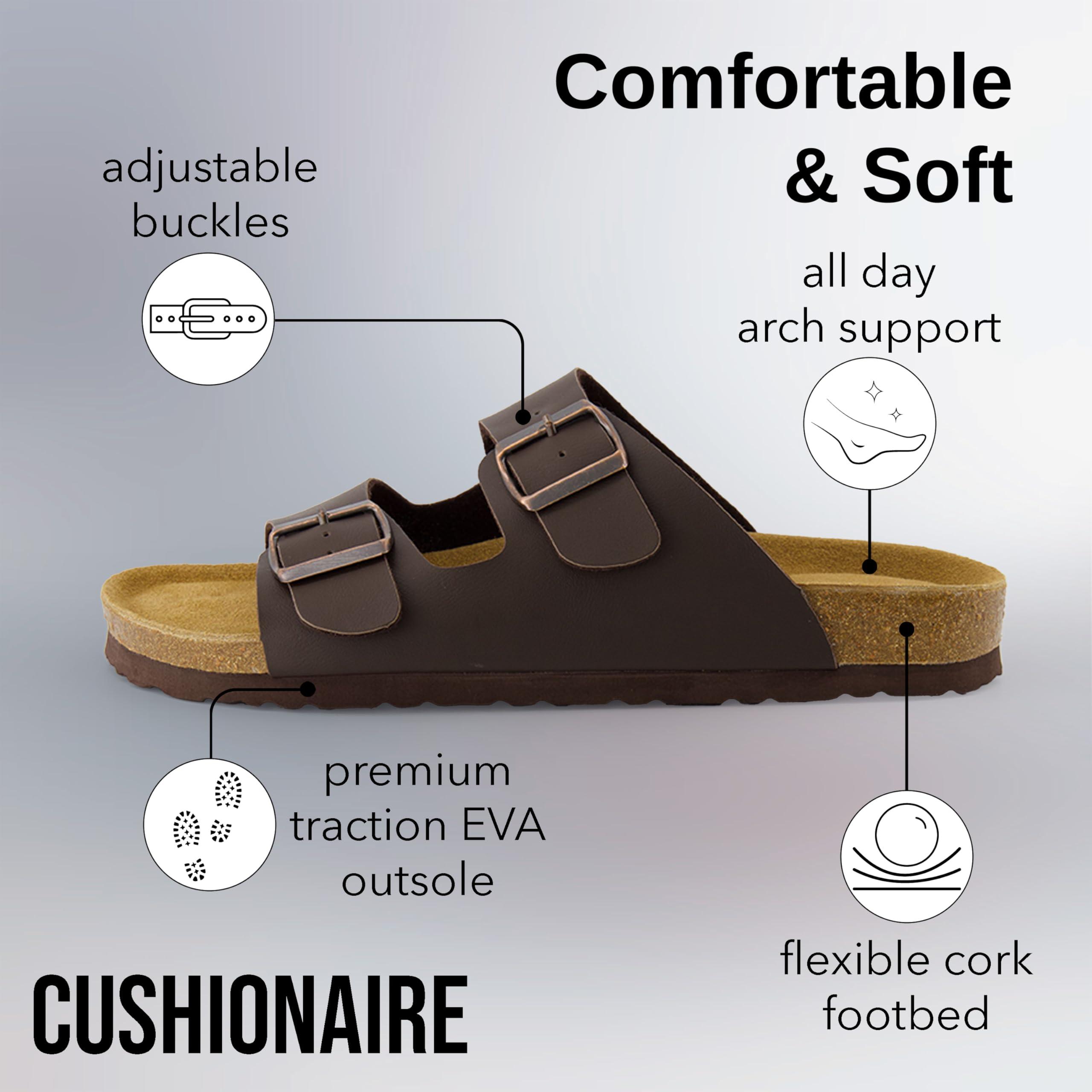 CUSHIONAIRE Lane Cork Footbed Mens Sandals, Adjustable Buckle Comfort Slides for Men, Genuine Leather Insole Summer Sandals Men Footwear - Image 4