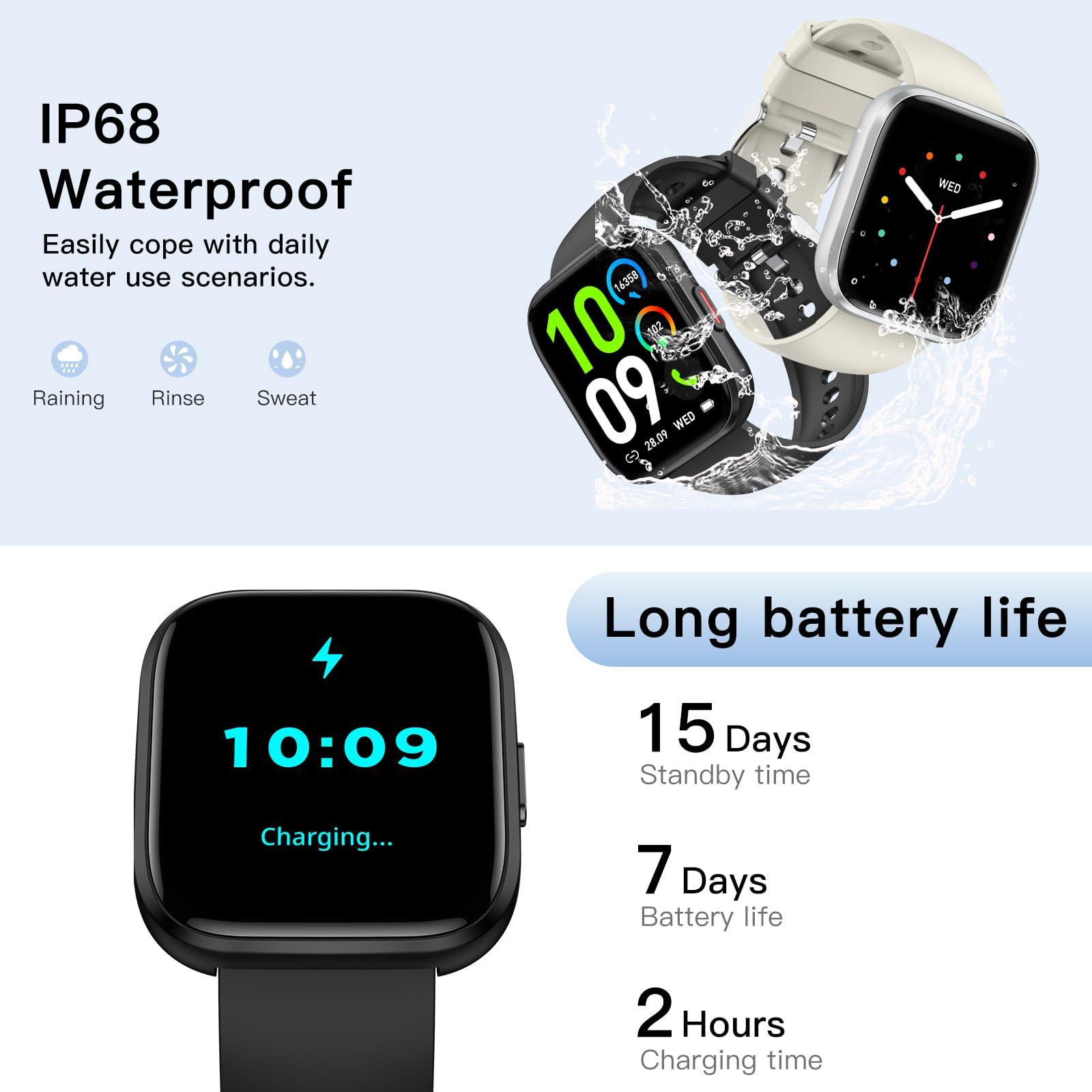 Smart Watches for Men Women Answer/Make Call, 1.85" Fitness Watch with 120+ Sports Modes, Heart Rate/Blood Oxygen/Activity Tracker, Pedometer, IP68 Smartwatch for iOS Android Samsung (Black, 1.85”) - Image 6