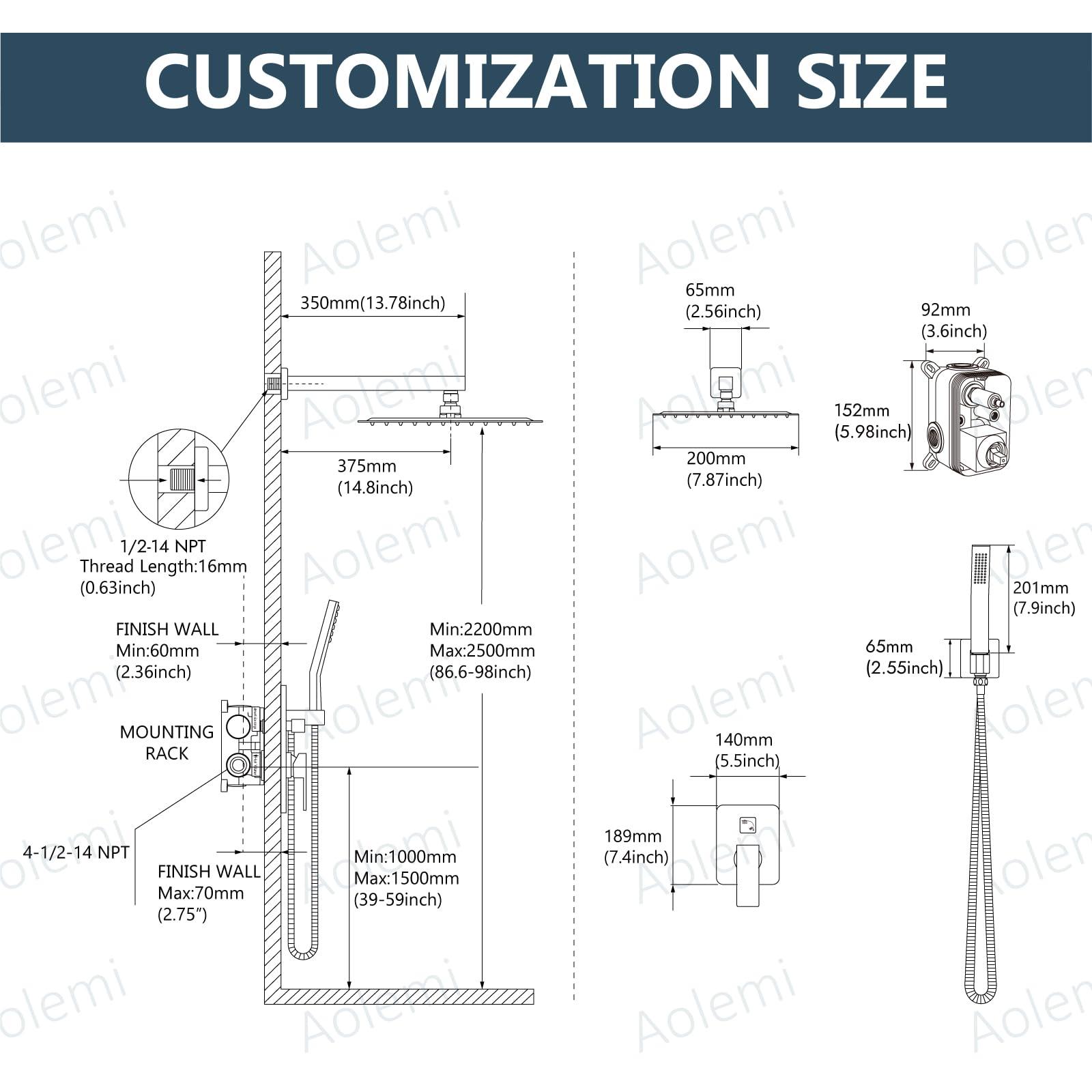 Aolemi Shower Faucet Set Rain Shower System with Handheld Spray Bathroom Shower Combo Rough-in Valve and Shower Trim Kit Included Matte Black 8 Inch Wall Mount Shower Head - Image 6