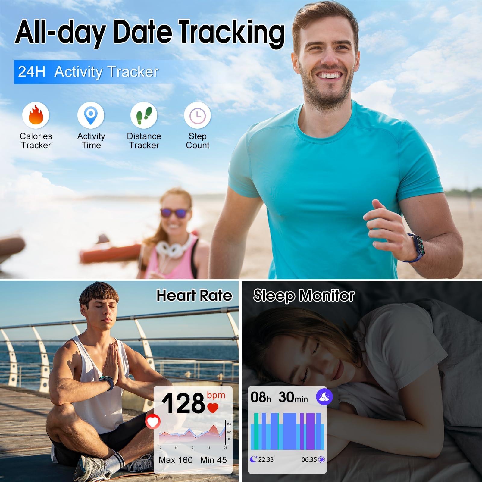Smart Watch (Answer/Make Call), 1.85" Smartwatch for Men Women, 2025 Fitness Watch, 110+ Sport Modes/Heart Rate/Sleep Monitor/Pedometer, IP68 Waterproof Fitness Activity Tracker for Android iOS, Blue - Image 5