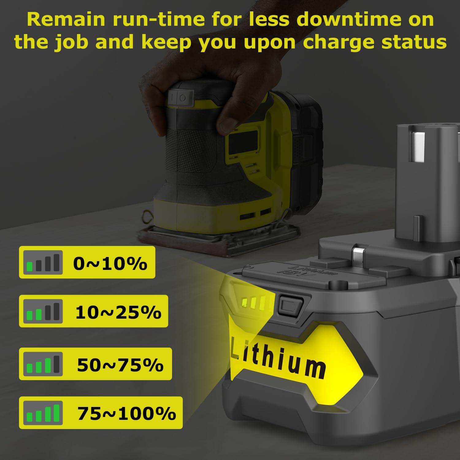 Powilling 2Packs 8.0Ah Battery Replacement for Ryobi 18V Battery, 18 Volt Lithium ion Batteries for Ryobi One 18V Cordless Tools P108 P107 P105 P104 P103 P102 - Image 9