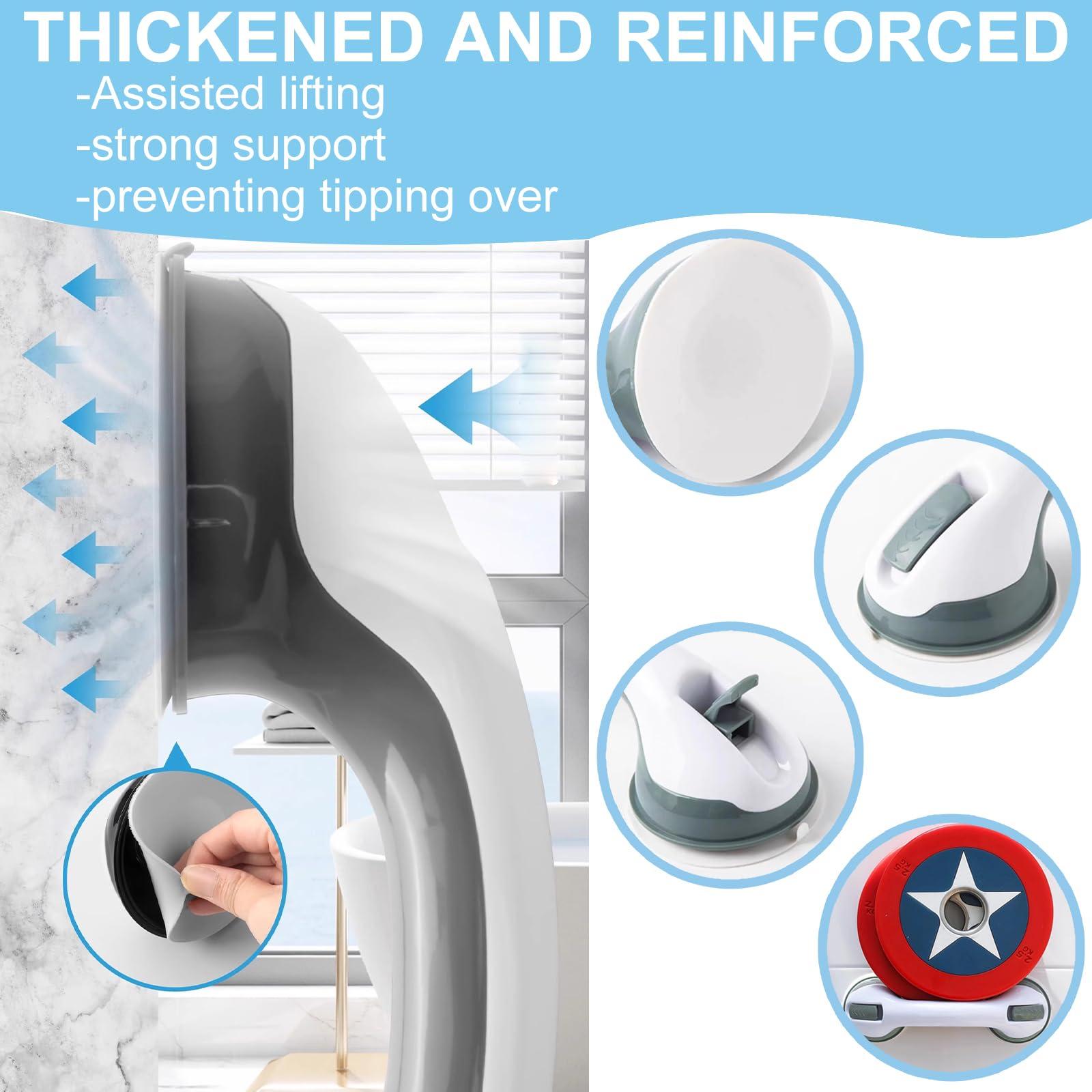 Heartfeltyire Shower Handles for Elderly Suction Seniors Cup 12 Inch Grey Grab Bar Safety Rail for Bathtubs Showers Bathroom Walls Tub Toilet with Strong Hold Grip Injury Handicap Elderly - Image 3