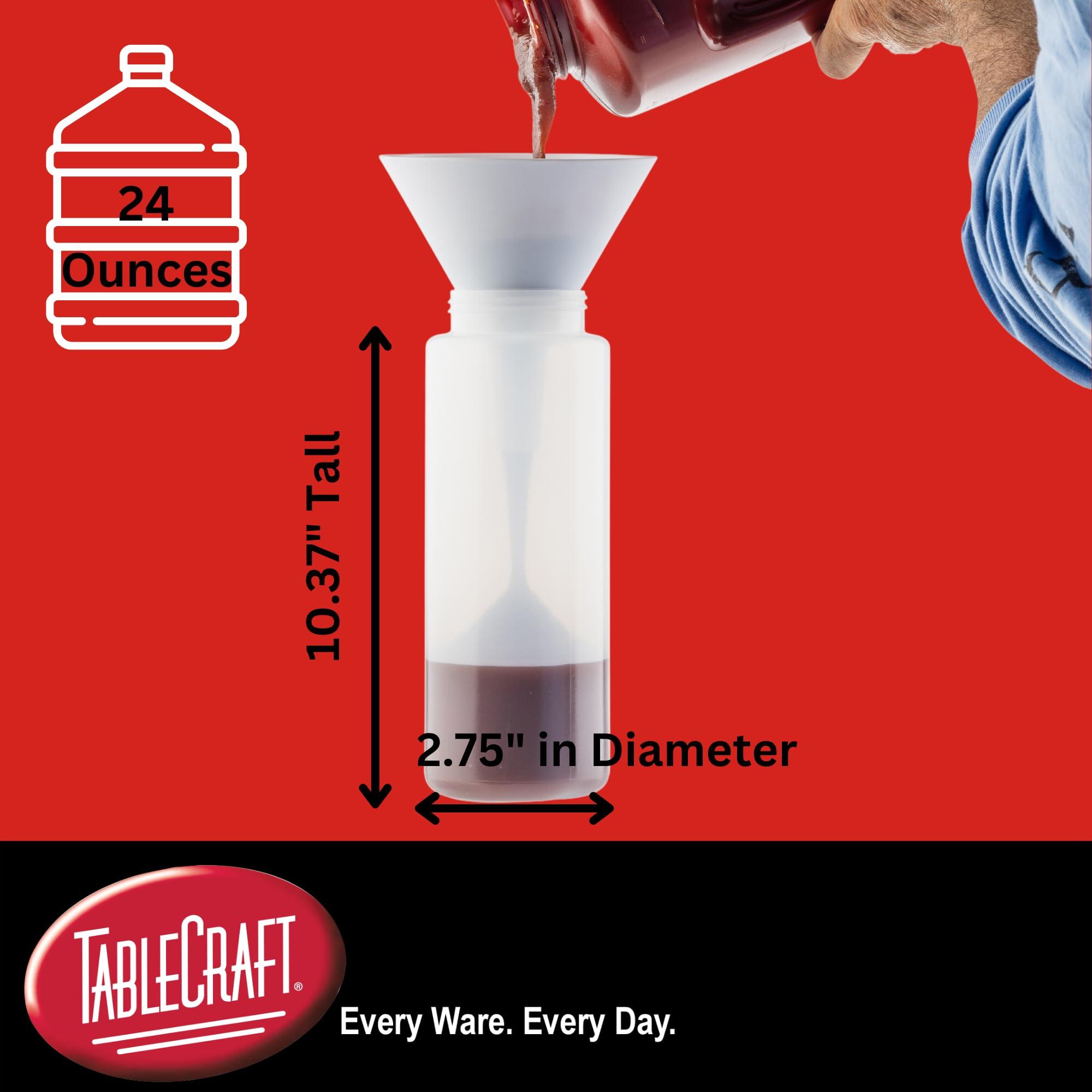 Tablecraft 12633 Widemouth Condiment Squeeze Bottles, 63 mm Wide Opening, Cone-Tip Top, Tethered Cap, Clear Sauce Dispensers for Food Prep, 24 oz (710 mL), NSF, Made in USA, Pack of 6 - Image 2