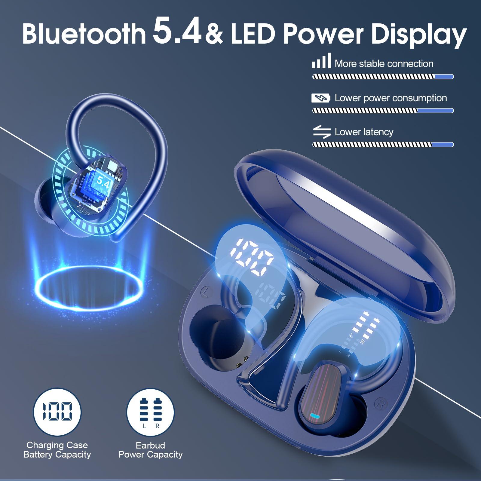 OYIB Wireless Earbuds Bluetooth 5.4 Headphones Sport, Stereo Deep Bass Bluetooth Earbuds with Earhooks, 50H Over Ear Bud with ENC Mic, IP7 Waterproof Wireless Earphone for Workout/Running, Navy Blue - Image 4