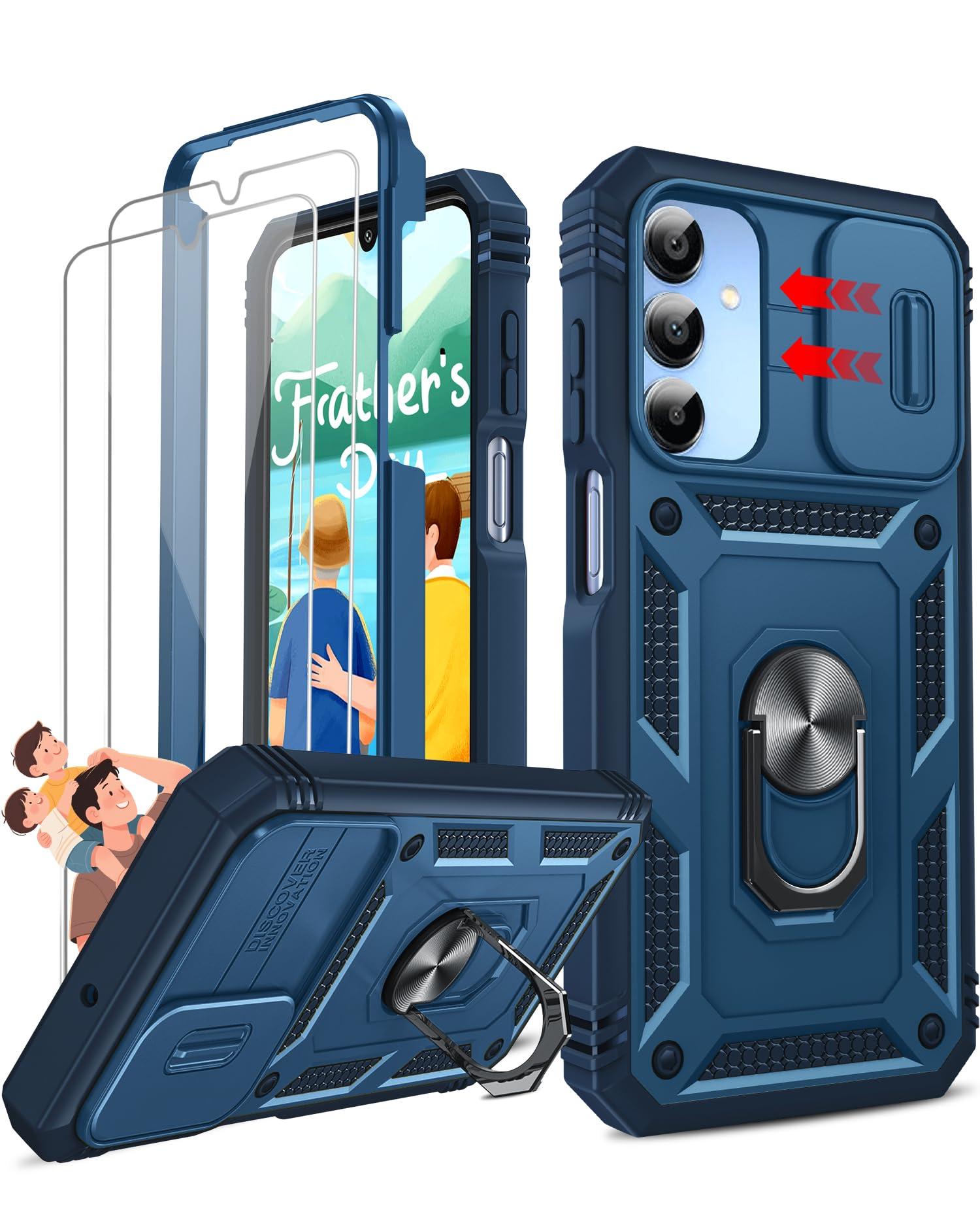 LeYi Cell Phone Case Cover Galaxy A15 5G and Screen Protector, Smartphone Case Galaxy A15 5G Cell Phone Accessories, Magnetic Stand, Shock Proof Funda para Smart A 15 5G, Blue