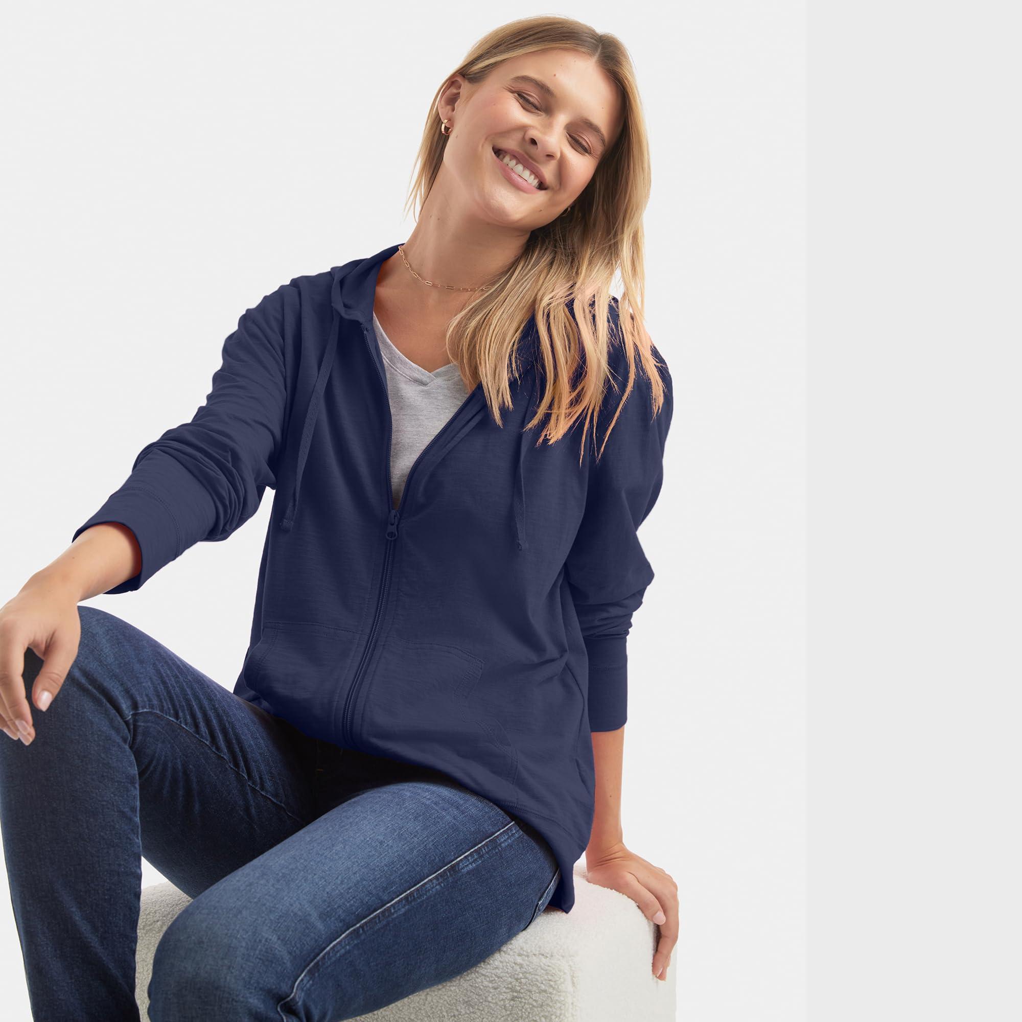 Hanes Women’s Slub Knit Full-Zip Hoodie, Textured Cotton Zip-Up T-Shirt Hoodie for Women - Image 5