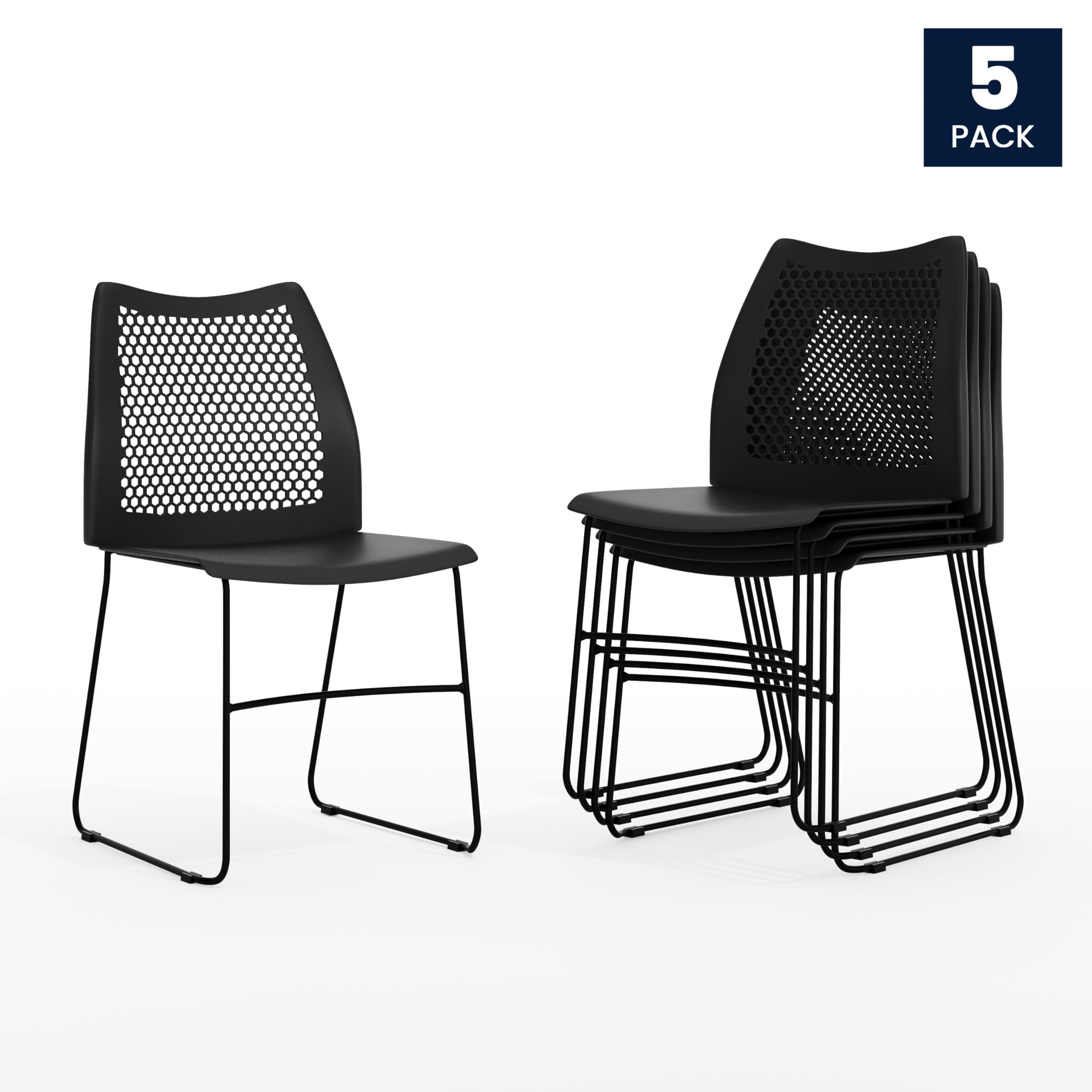 Flash Furniture Hercules Series Contoured Lobby Chairs with Air-Vent Honeycomb Backs, Ergonomic Stacking Chairs for Offices, Set of 5, Black - Image 5