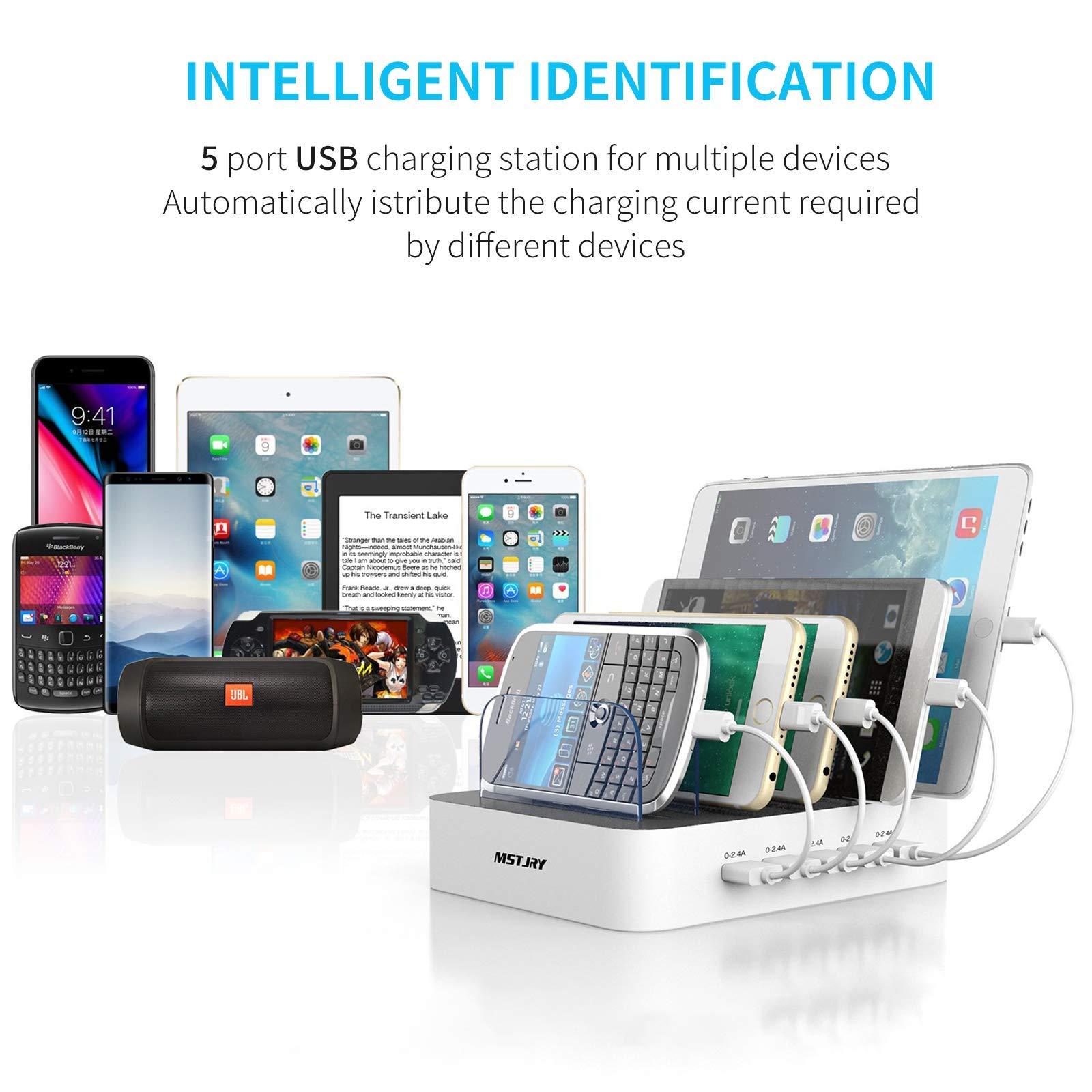 MSTJRY Charging Station for Multiple Devices : 5 Port Multi USB-A Charger Stations Multi-Device Organizer Charging Dock Designed for iPhone iPad Cell Phone Tablets (7 Short Cables Included) - Image 4
