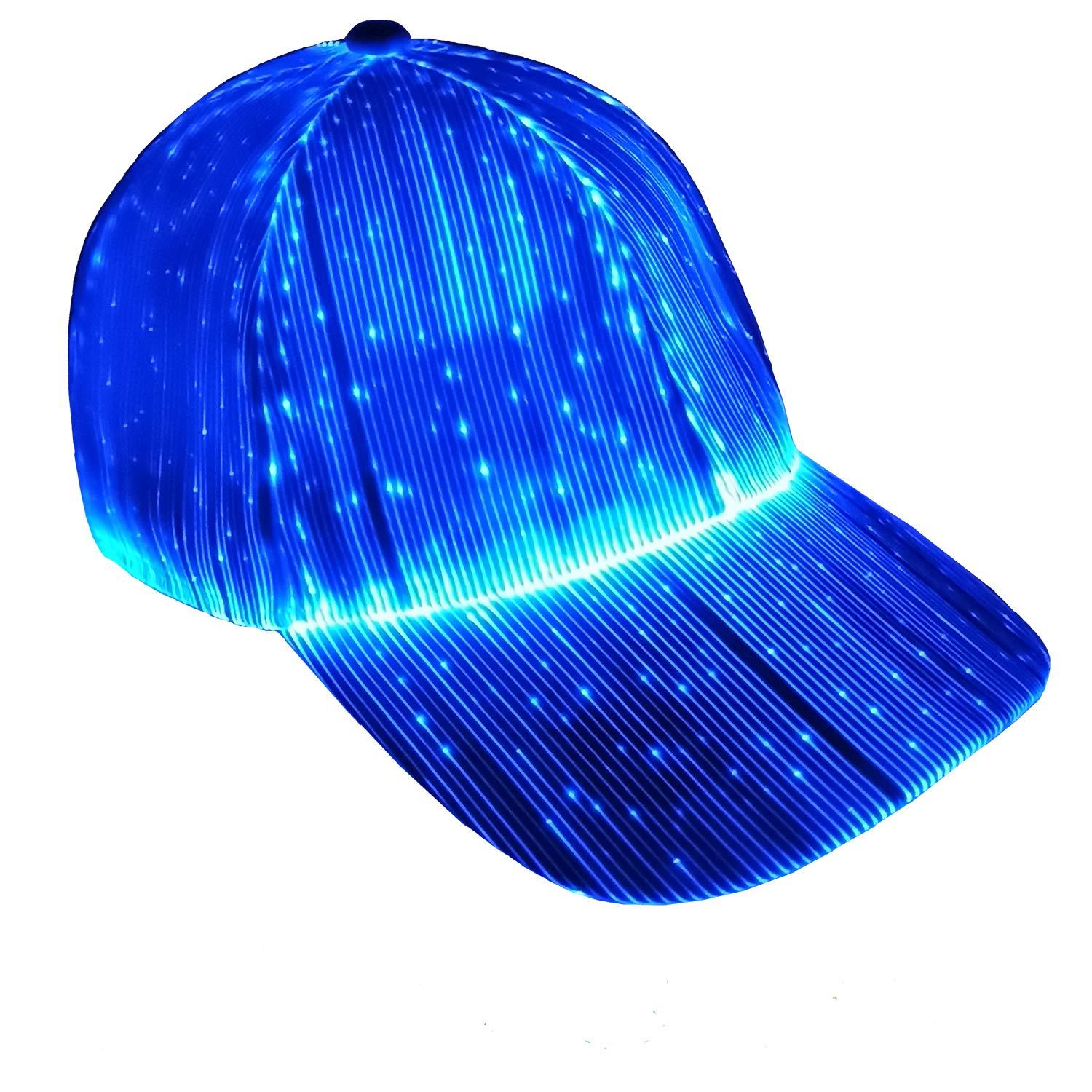 Ruconla Fiber optic cap LED hat with 7 colors luminous glowing EDC baseball hats USB Charging light up caps even party led crazy cap for event holiday