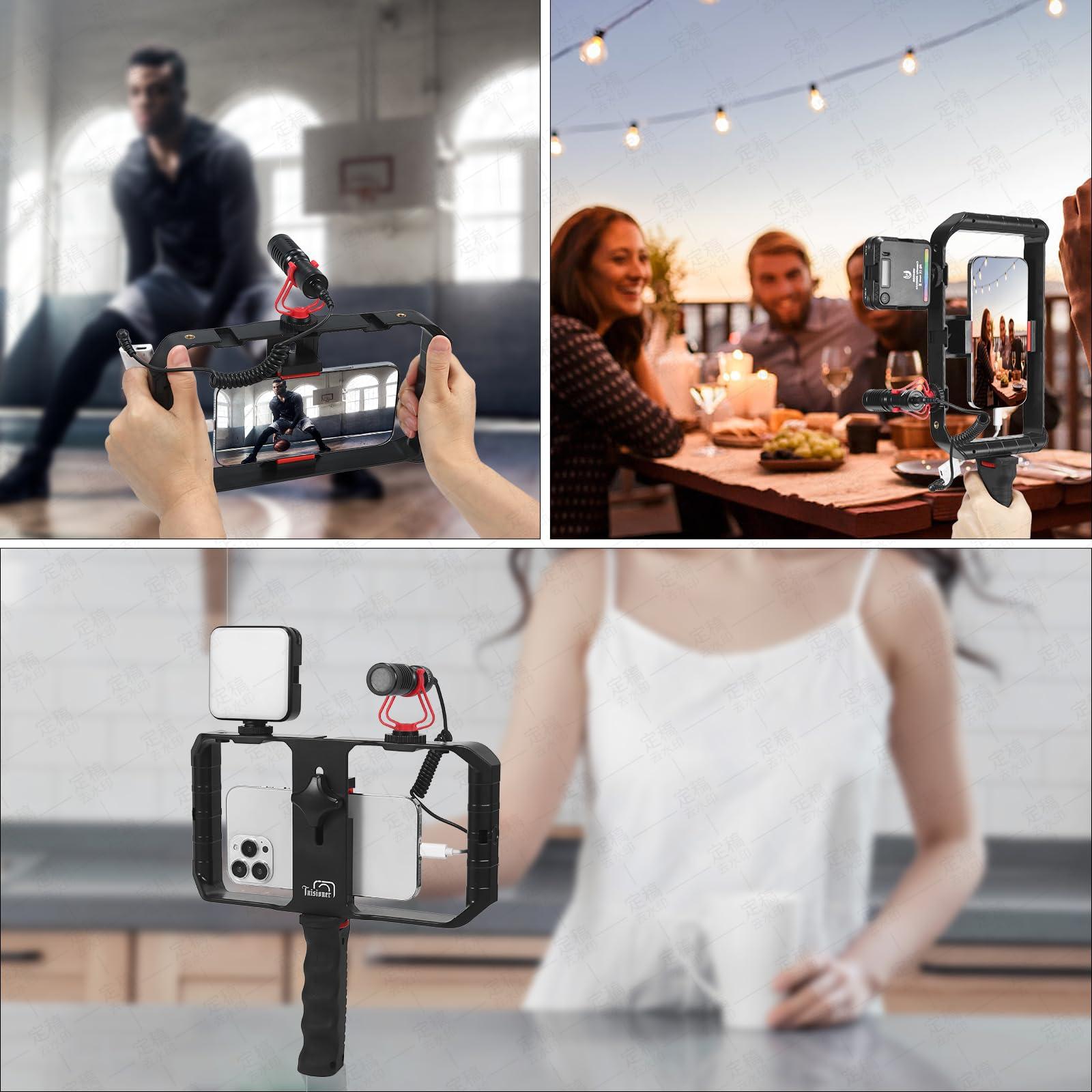 Taisioner Smartphone Video Rig Hand Girp Stabilizer Filmmaking Vlogging Case Phone Video Stabilizer with Cold Shoe for Film Maker Video Grapher Compatible with iPhone 15/14/13/12/ Pro Max and Android - Image 6