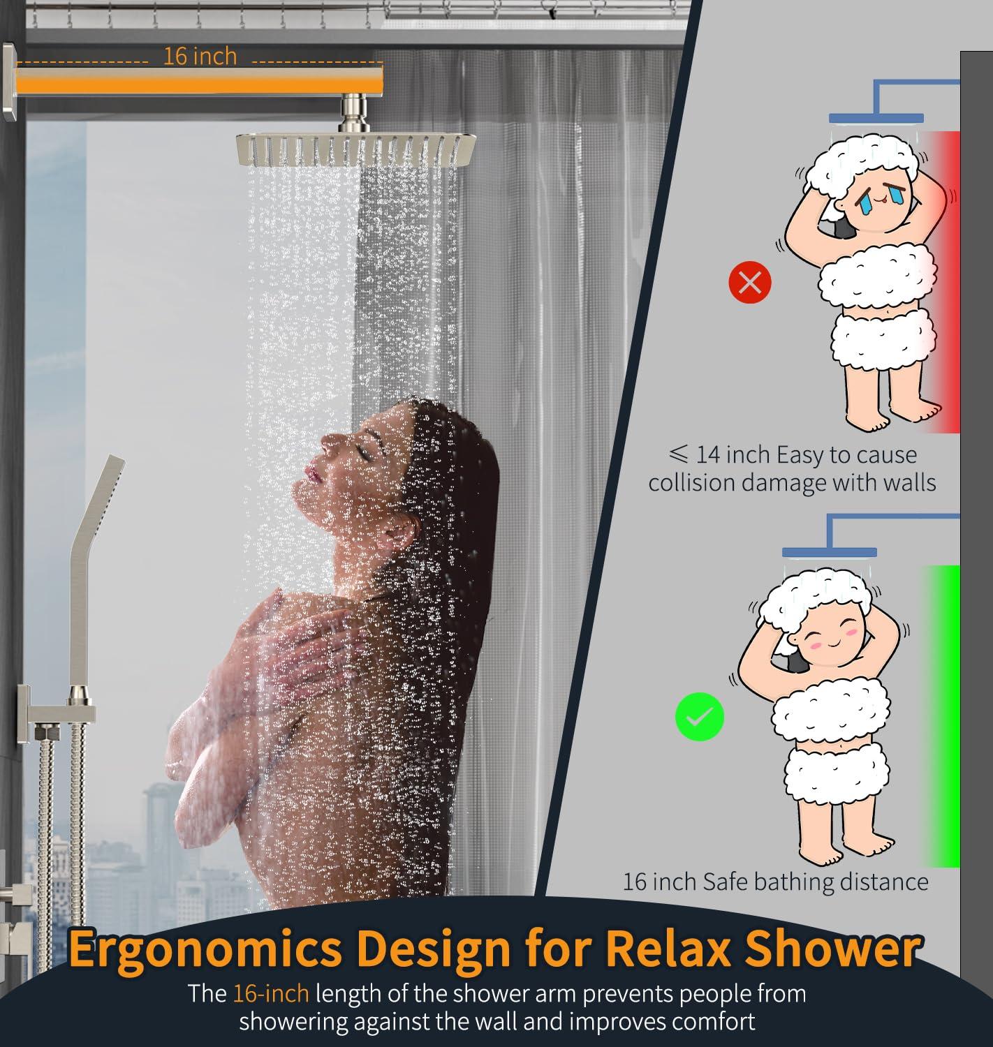 SR SUN RISE Shower Faucet Set Bathroom Square Rain Shower Head with Handheld Spray Wall Mounted Rainfall Shower Fixtures Brushed Nickel Shower Faucet Trim Repair Kits (Contain Shower Valve)10 Inches - Image 10