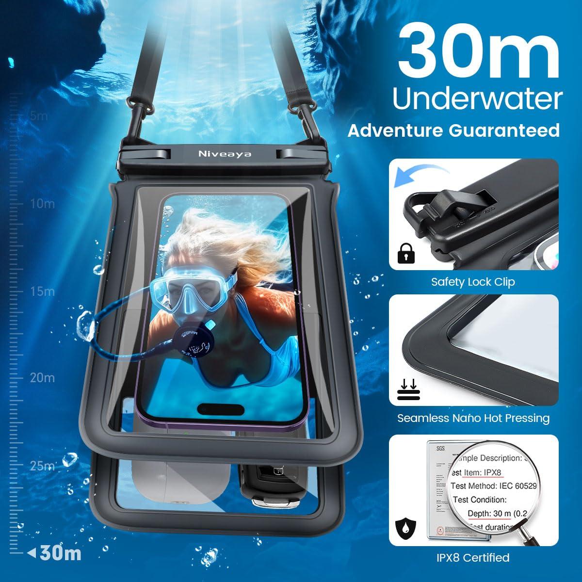 Niveaya Double Space Waterproof Phone Pouch - 2 Pack, Waterproof Phone Lanyard Case with iPhone 16/15/14/13/12 Pro Max up to 8.3", Phone Dry Bags for Vacation Beach Pool Kayak Cruise Travel Essentials - Image 2