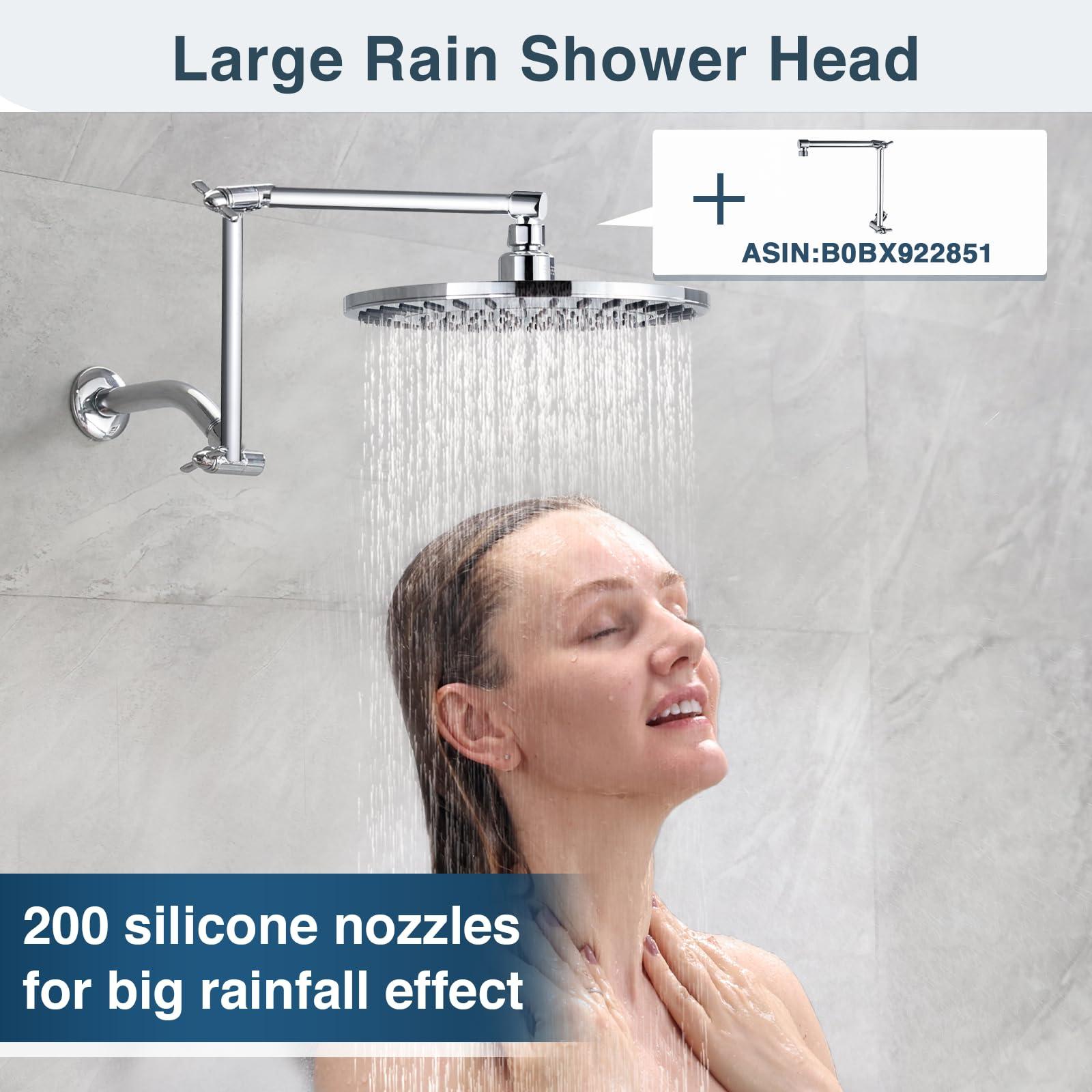BRIGHT SHOWERS Rain Shower Head, 9 Inch High Pressure Waterfall Showerhead with Adjustable Angle and Anti-clogging Silicone Nozzles, Luxury Bathroom Overhead Shower, Brushed Nickel - Image 5