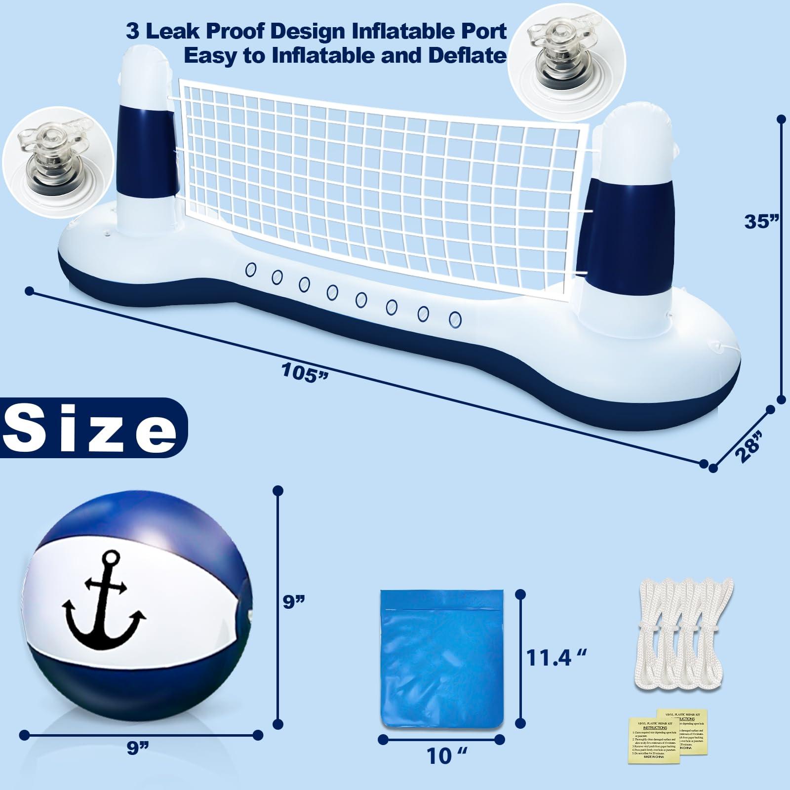 Large Inflatable Pool Games Volleyball Net Pool Float Set with 9" Anchor Ball, 2 Weight Bags & Yacht Design – Floating Swimming Game Toy for Adults & Kids, Perfect for Summer Water Sport Pool Party - Image 3