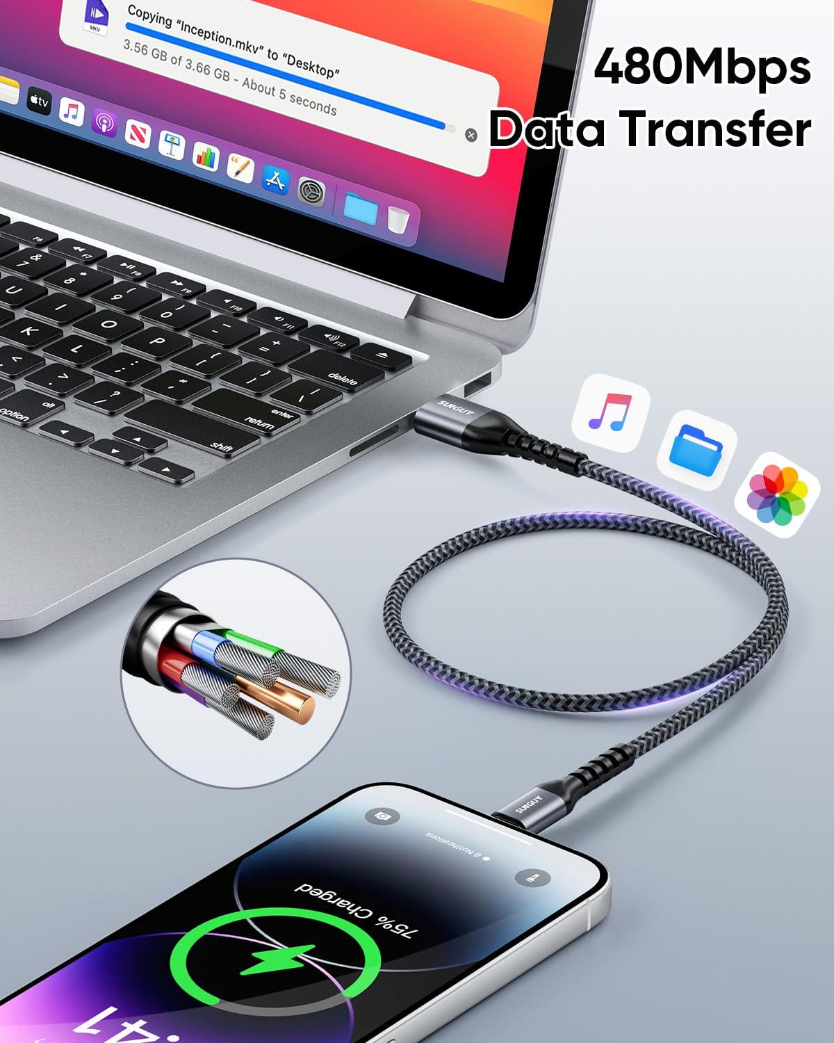 USB-A to Lightning Cable 2FT, 2Pack [MFi Certified] USB to Lightning Cable for Car, iPhone Charger Cord Nylon Braided Compatible with iPhone 14/13/12/11 Pro Max Mini X XS XR 8 Plus 10 SE iPad - Image 4
