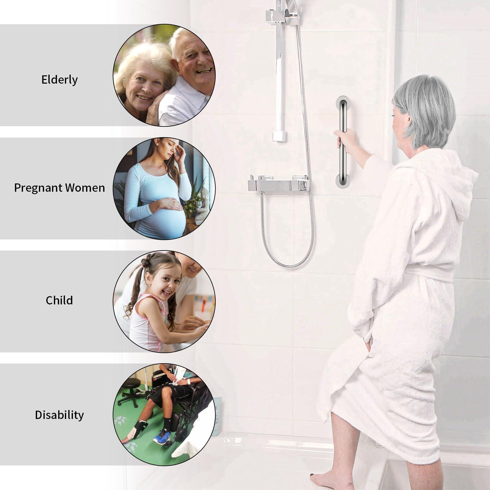 12 Inch Stainless Steel Shower Grab Bar - ZUEXT Shower Handle, Bathroom Balance Bar - Safety Hand Rail Support - Handicap, Elderly, Injury, Senior Assist Bath Handle (w/Self-Adhesive Stick-on Hook) - Image 4