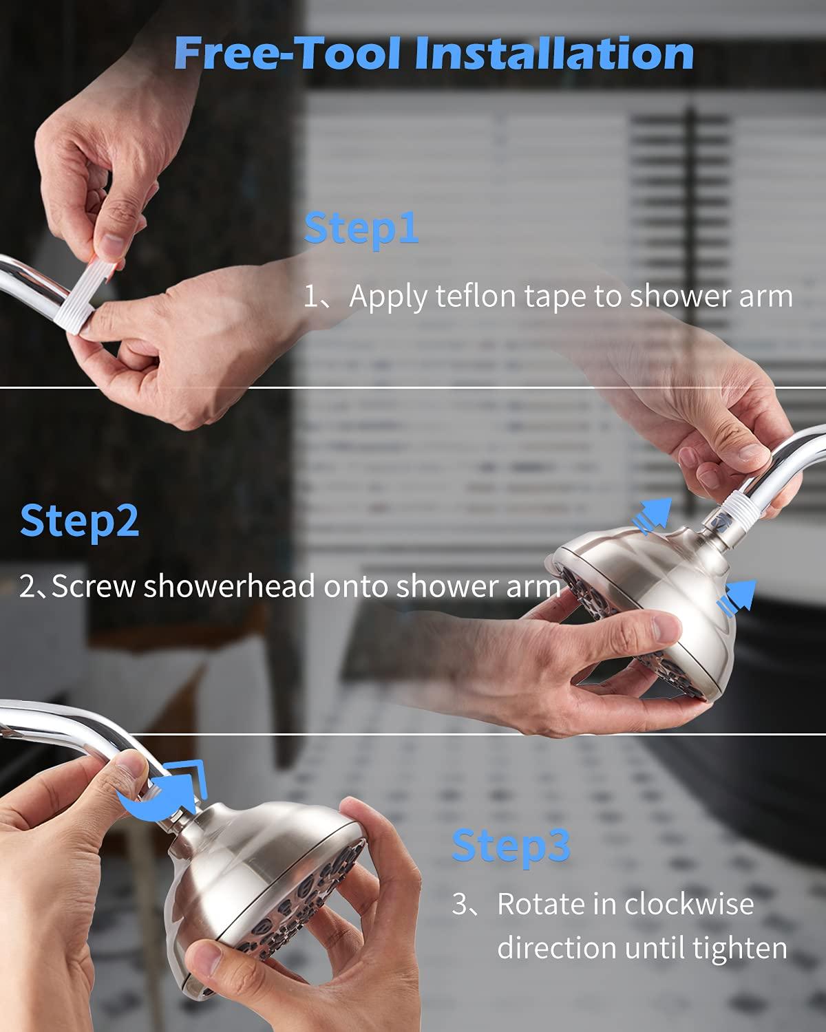 High Pressure Shower Head VMASSTONE 4.7" Rain Fixed Showerhead 7-Spray Setting with Adjustable Brass Swivel Ball Joint - Excellent Replacement for Your Bath Shower Head (FM-001 Brushed Nickel) - Image 5