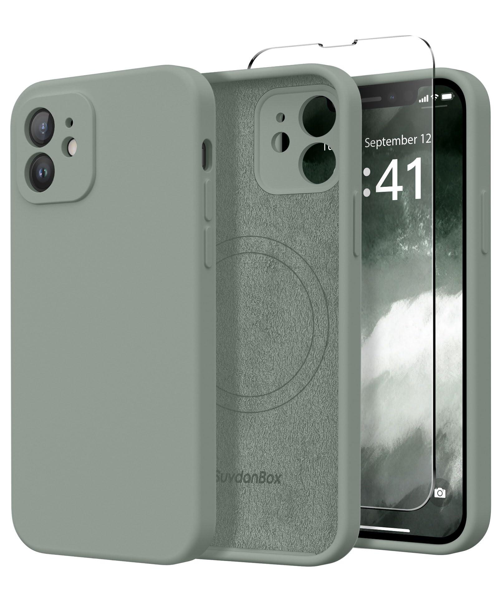 SuydanBox Magnetic for iPhone 12 Case, Compatible with MagSafe, [Full Camera Protection][Screen Protectors] Silicone Shockproof Protective Phone Case for iPhone 12 6.1", CalkeGreen