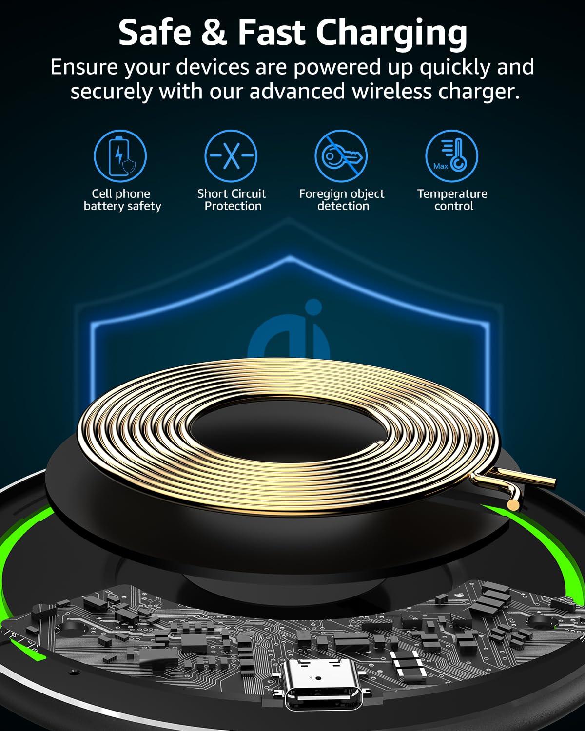TOZO 2025 Upgraded Wireless Charger 15W Max Fast Wireless Charging Pad Compatible with iPhone 16/16 Plus/16 Pro Max /15/14/13/SE/12 Series, Samsung Galaxy S24/S23/S22 Series (No AC Adapter), Black - Image 2