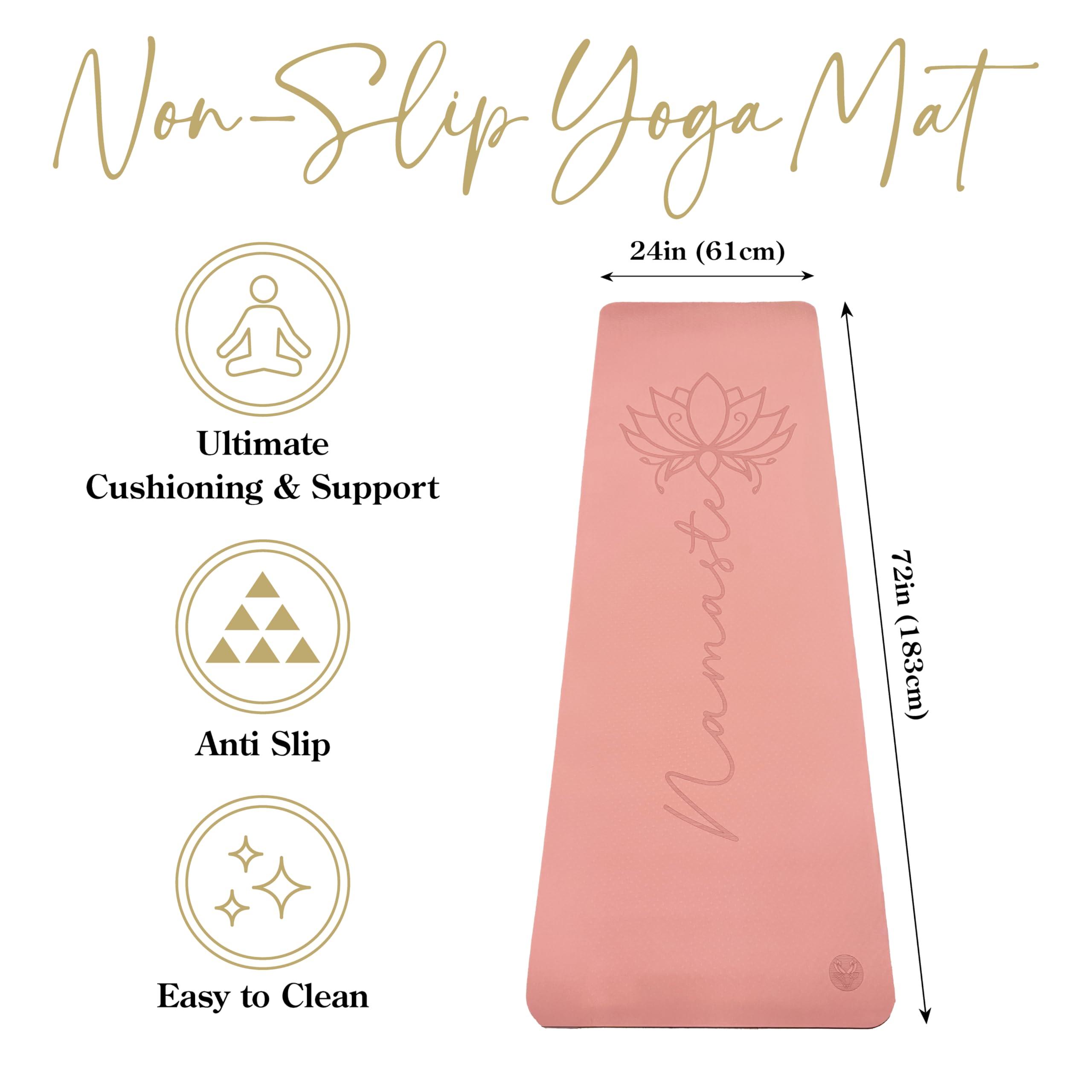 Lotus et Moi Non Slip Yoga Mat 6mm Thick, TPE Yoga Mat with a Carrying Strap, Home Workout, Light Weight Travel Pilates Mat Women, Fitness Gym Mat, Namaste - Image 3