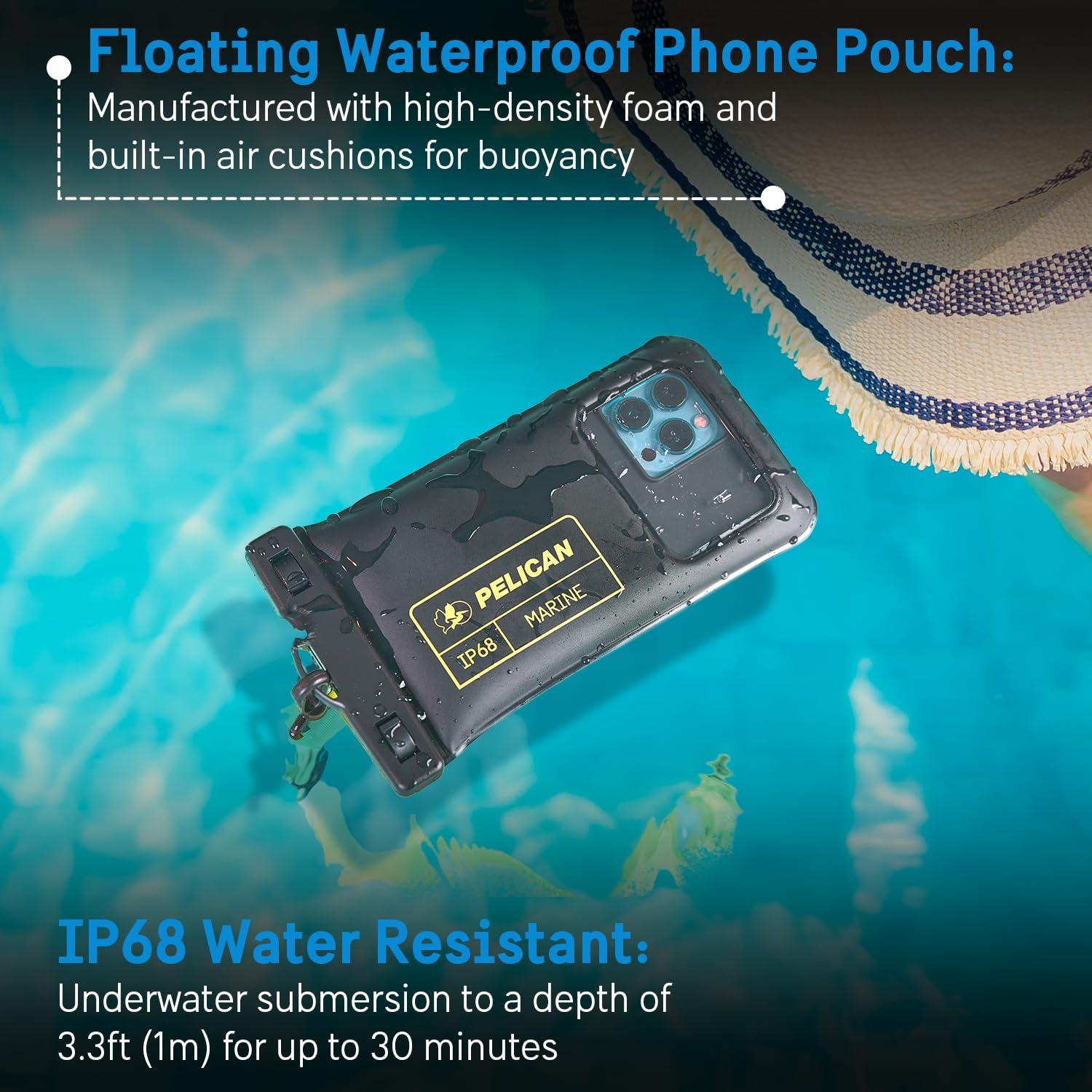 Pelican Marine - IP68 Waterproof Phone Pouch/Case (Regular Size) - Floating Waterproof Phone Case for iPhone 14 Pro Max/ 13 Pro Max/ 12 Pro Max/ 11/ S23 Ultra - Detachable Lanyard - Black/Yellow - Image 2
