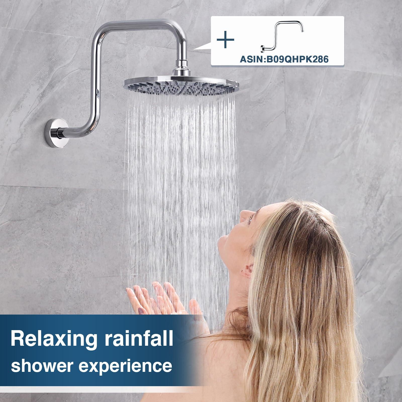 BRIGHT SHOWERS Rain Shower Head, 9 Inch High Pressure Waterfall Showerhead with Adjustable Angle and Anti-clogging Silicone Nozzles, Luxury Bathroom Overhead Shower, Brushed Nickel - Image 7