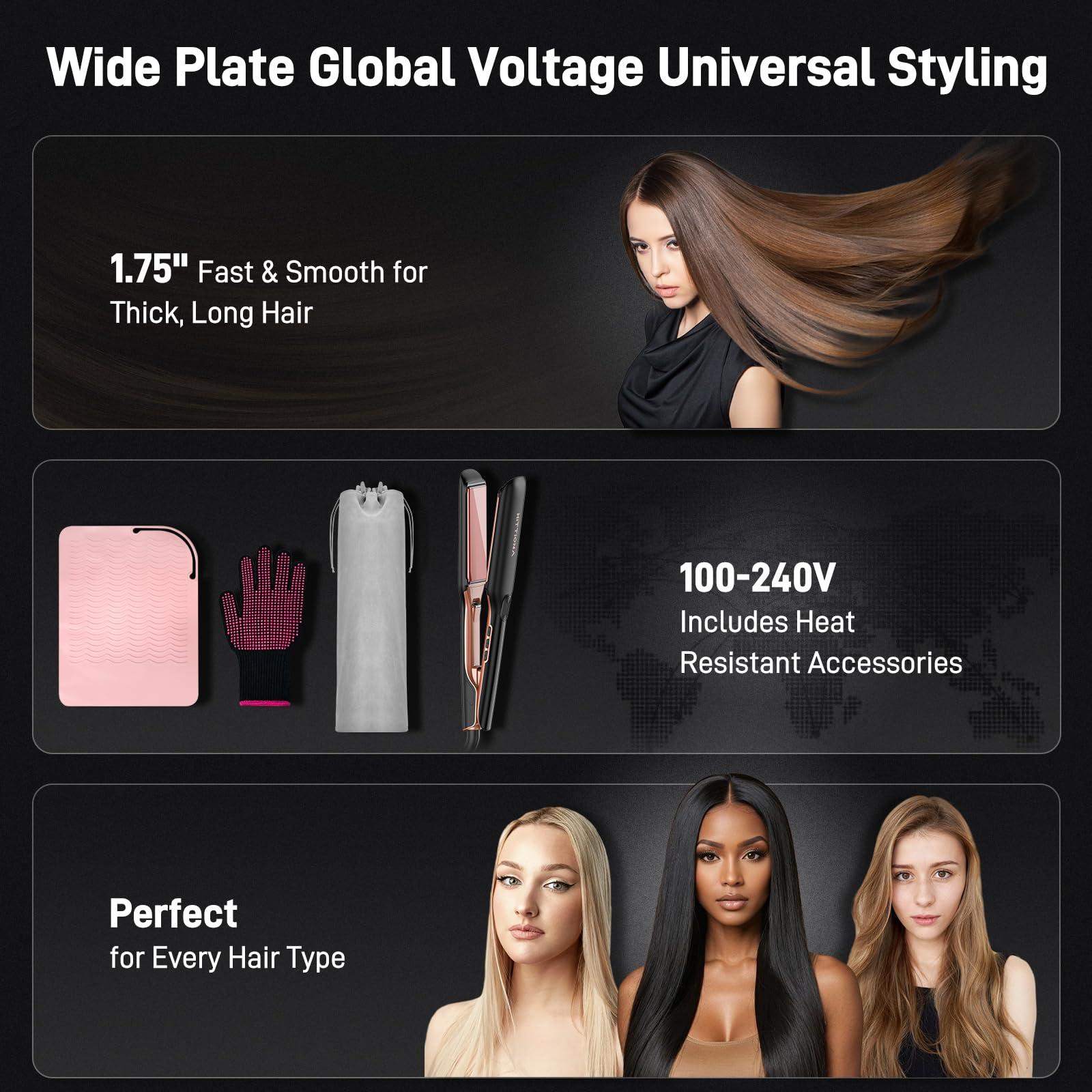 HITTIONA Flat Iron Hair Straightener – 1.75” Ceramic Infrared Ionic Flat Iron with 5s Fast Heat-Up, Vibration Technology, LCD Temp Control, Dual Voltage, Anti-Frizz Styling for All Hair Types - Image 5