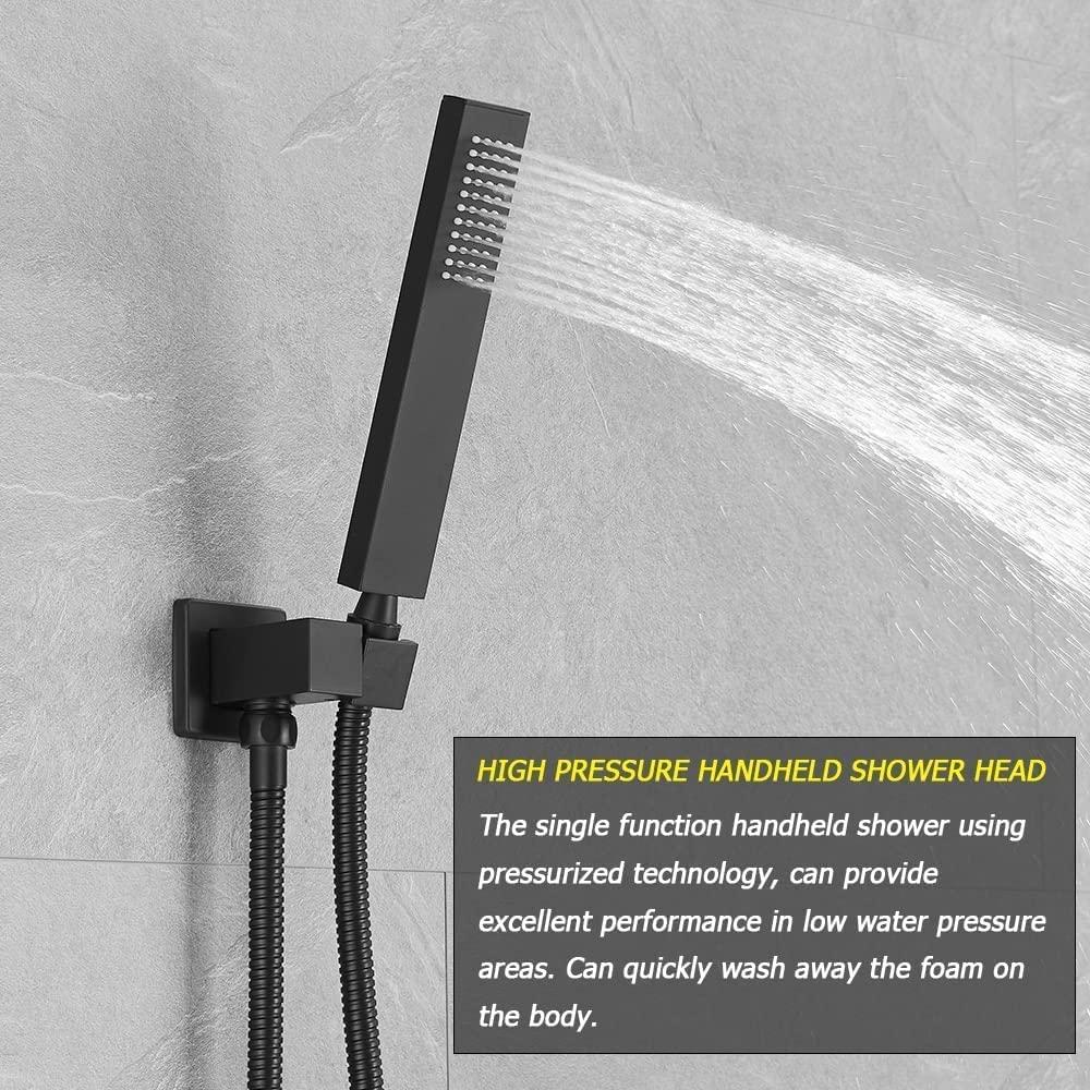 Heable Matte Black Shower Faucet Set with Tub Spout Bathroom Rainfall 8 Inch Shower Head System with Handheld Single Handle Shower Trim Kit with Rough-in Valve - Image 5