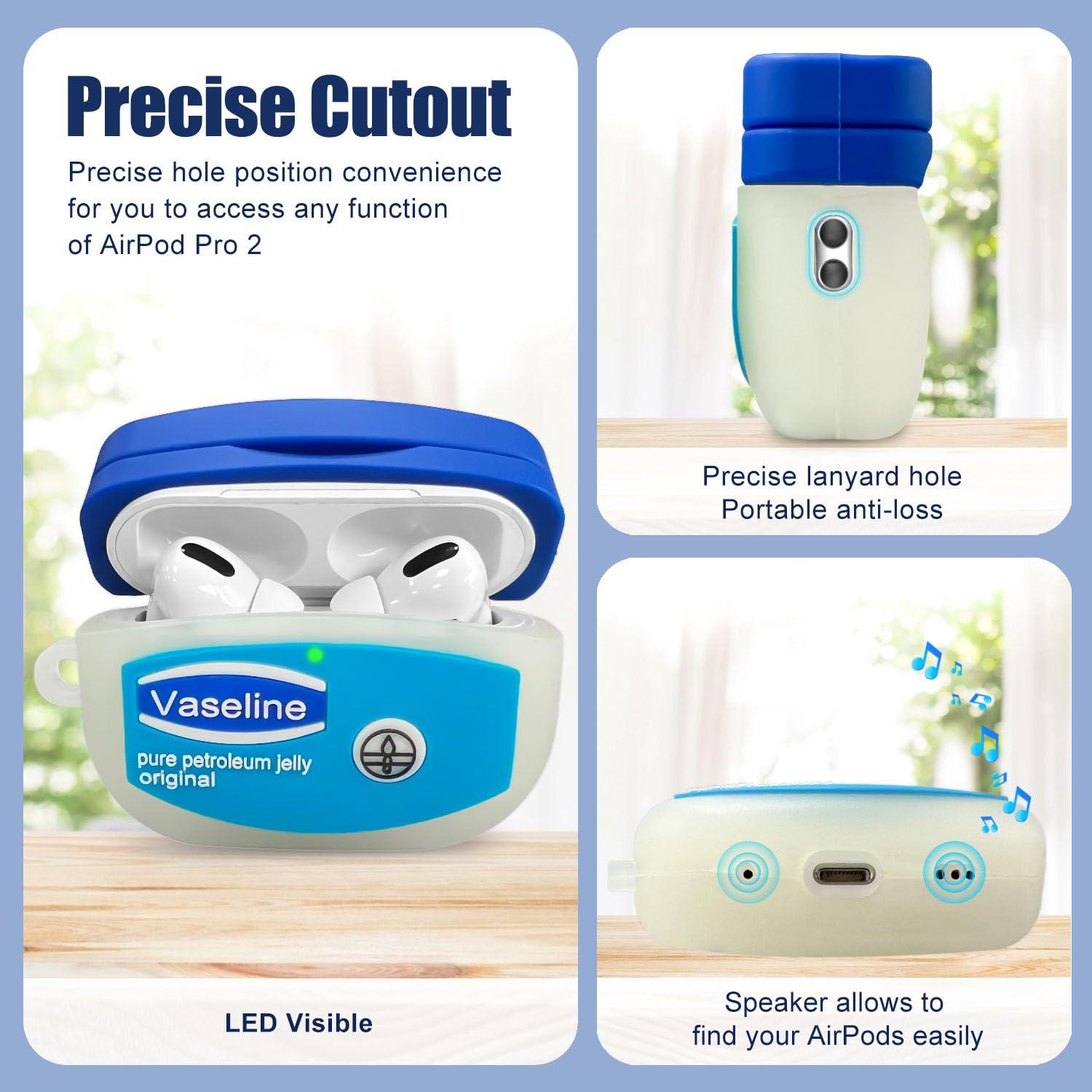 Case for AirPods Pro 2nd Generation Case Cover with Cleaner Kit,Cute Cartoon Kawaii Funny AirPods Pro 2 Case 2022 Silicone Protective Cover for Apple Airpods Pro 2 with Keychain for Women Boys-Vaselin - Image 4