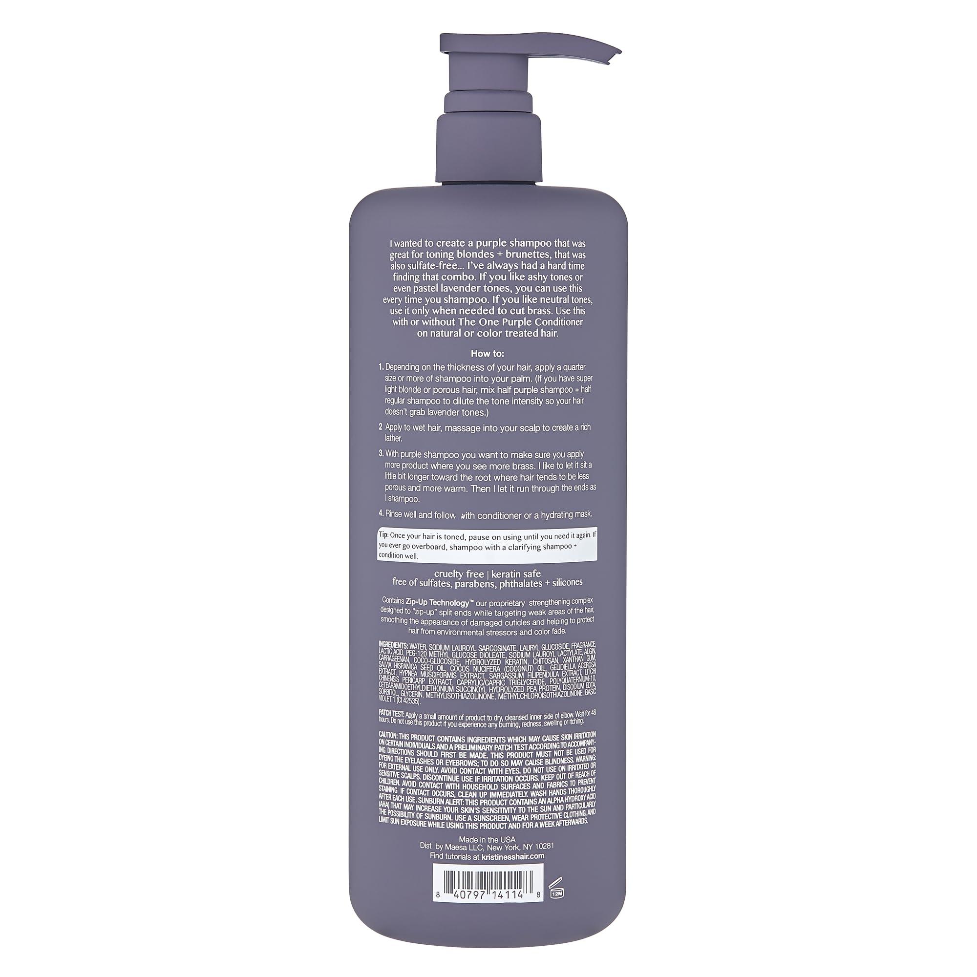 Kristin Ess Hair The One Purple Shampoo - Toning for Blonde Hair, Neutralizes Brass + Yellow Tones, Sulfate Free, 33.8 fl oz - Image 2