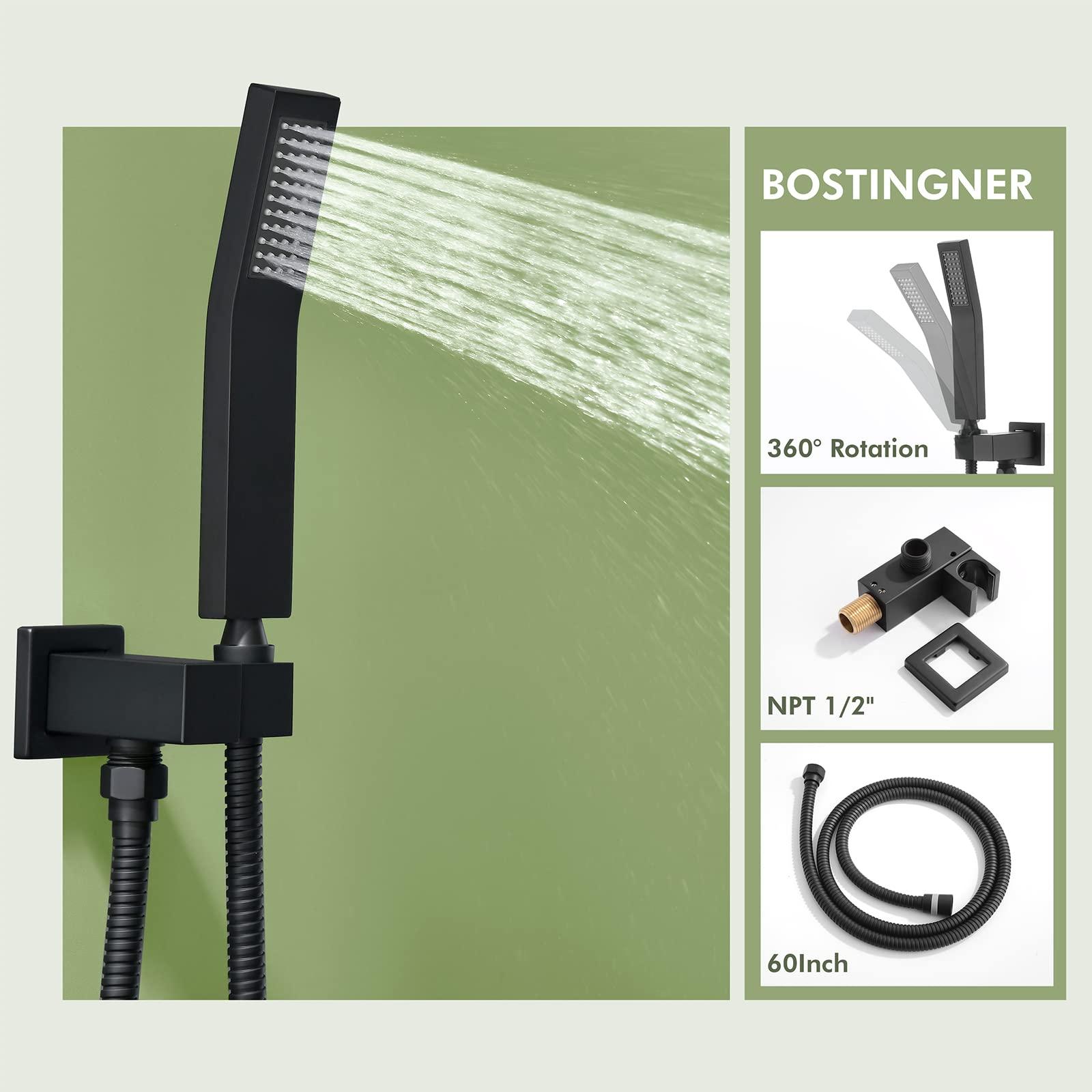 Shower Faucets Sets Matte Black Shower System with Body Jets,Bostingner 12" Rain Shower Head with Handheld Spray,Can Use at Same Time,3 Way Push Button Diverter Shower Set with Valve Kit Complete - Image 4