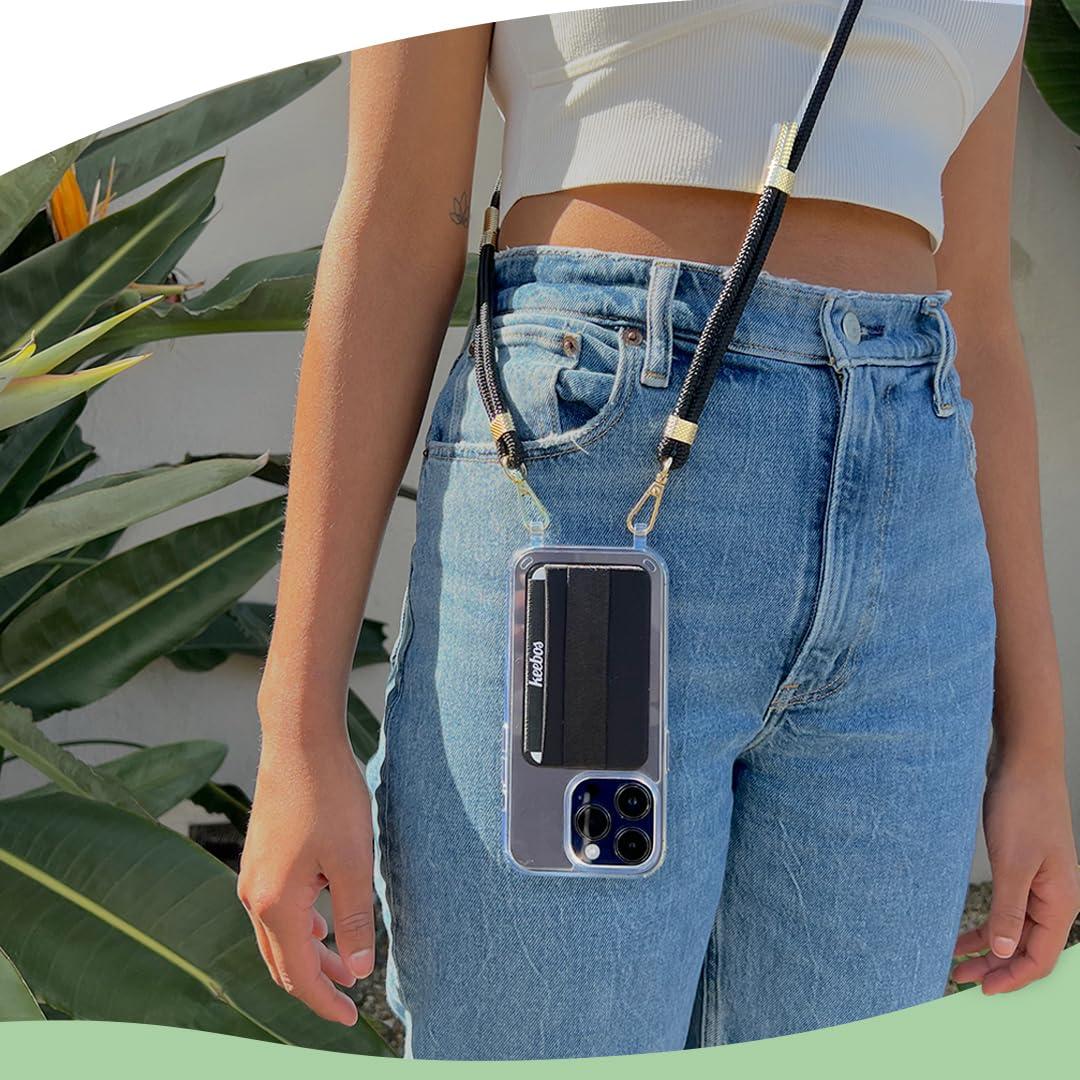Keebos - Crossbody iPhone Case with Card Wallet and Detachable Strap Design - (Clear Case, Black Strap) Size iPhone 16 Pro - Image 2